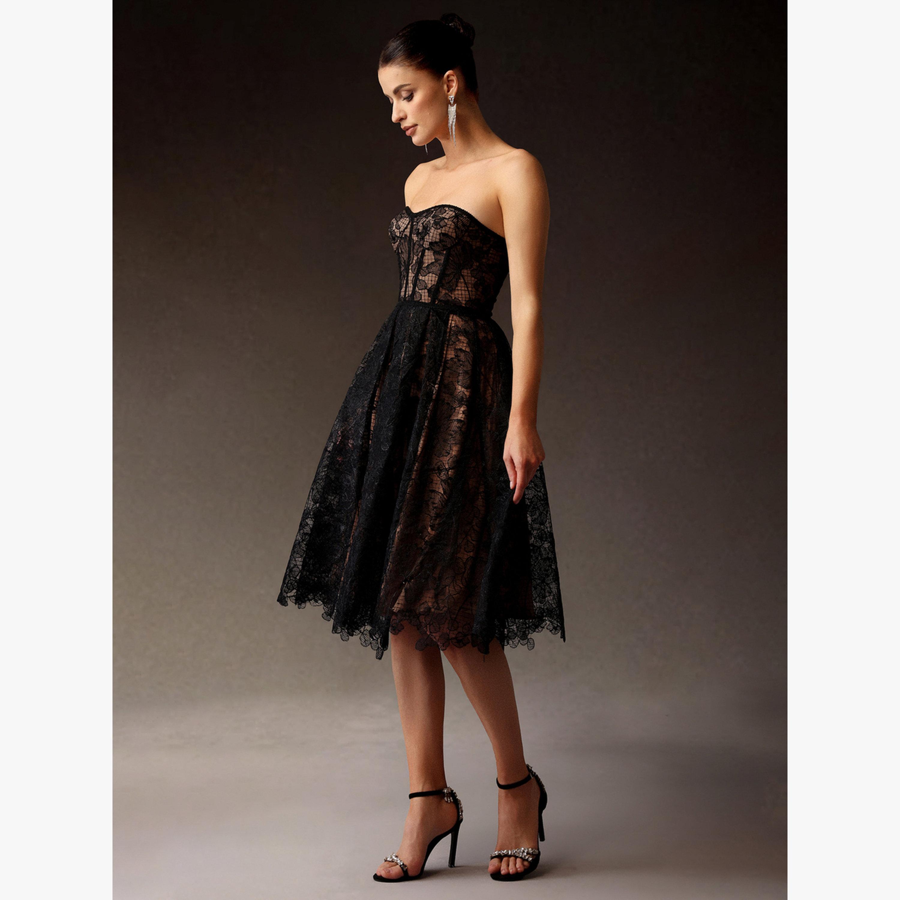 فستان سهرة بطول الركبة كورسيه بلا أربطة مع دانتيل-women-clothing-dresses-image-5