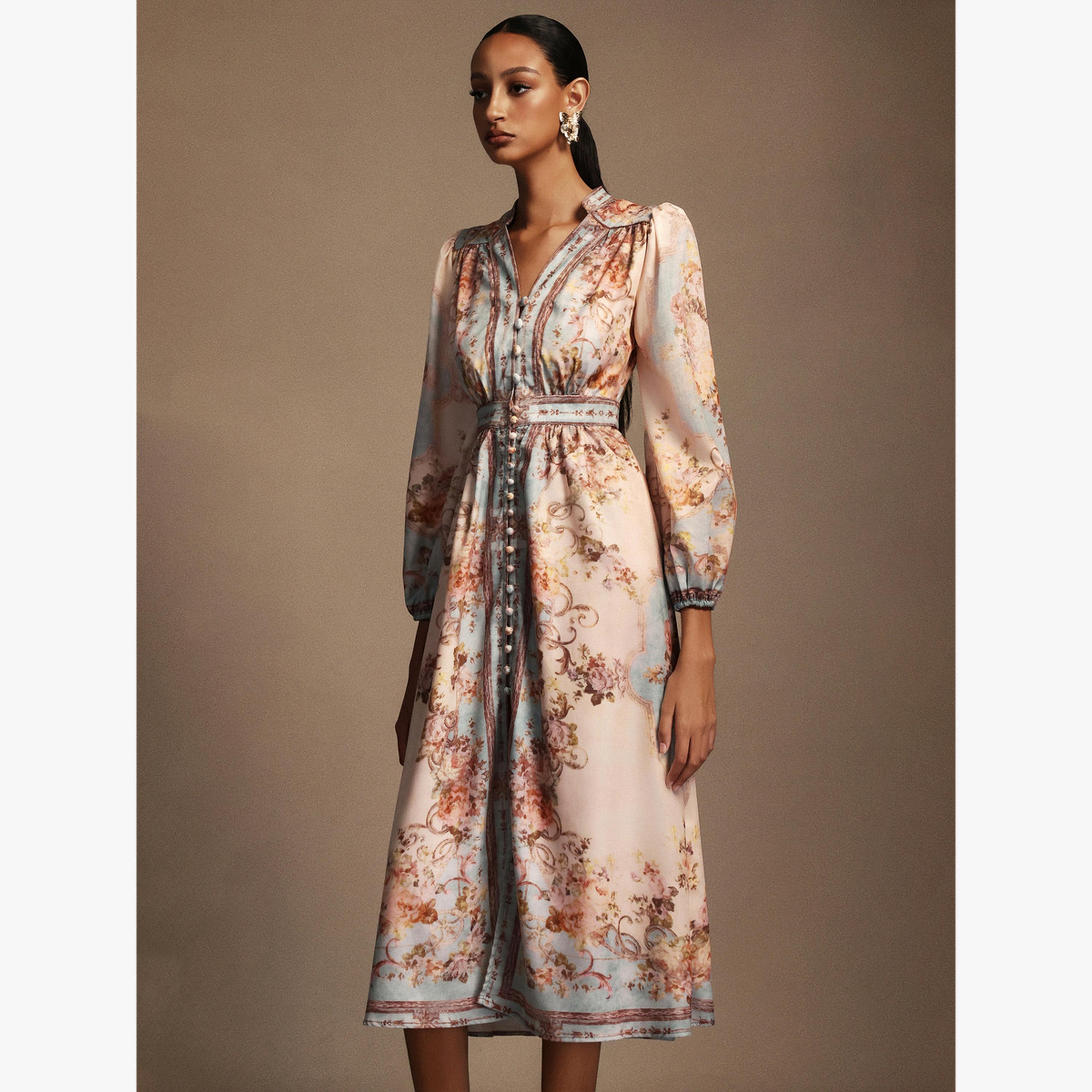 Bella Barnett X Styli Women Floral Print 3/4 Sleeves Midi Dress-women-clothing-dresses-image-3