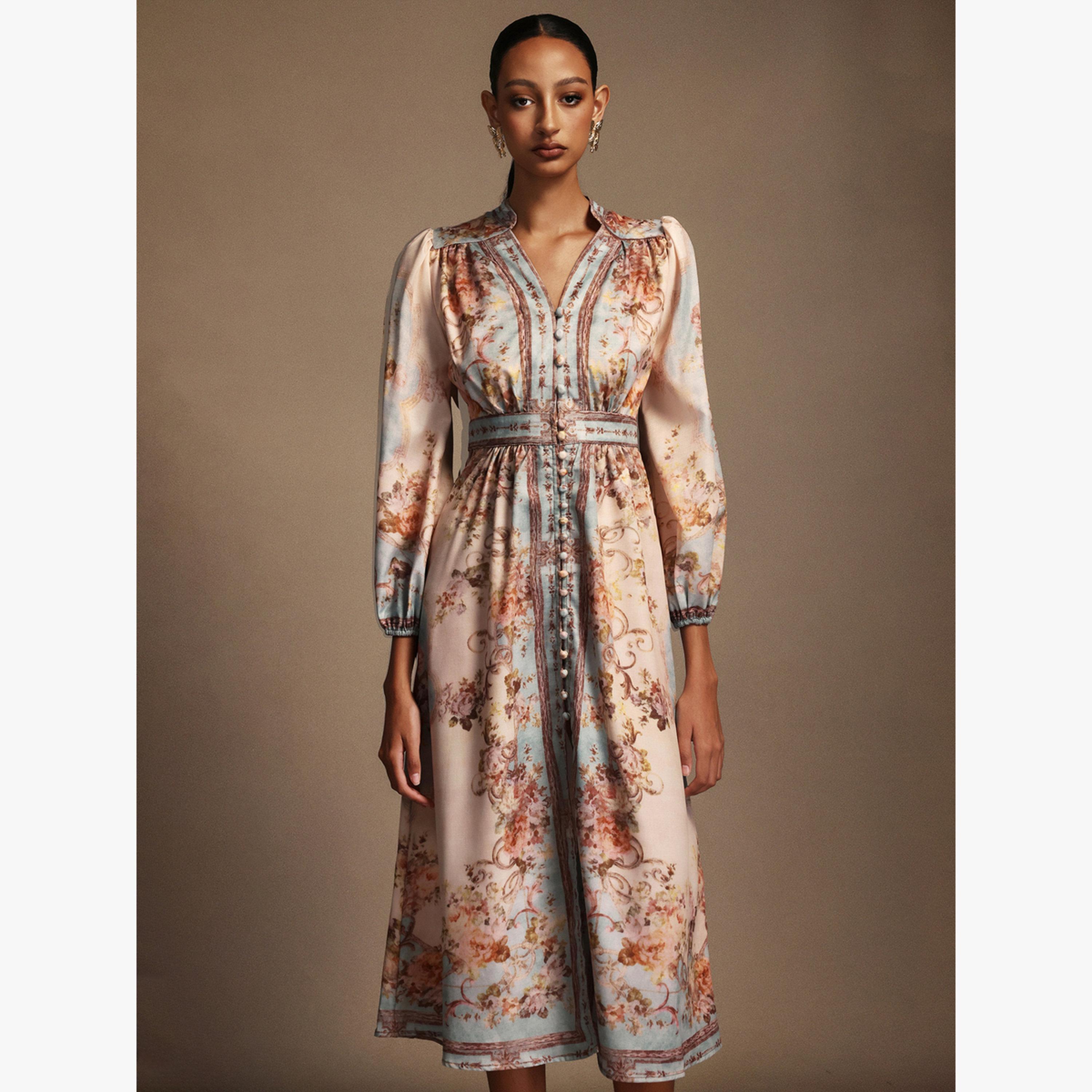 Bella Barnett X Styli Women Floral Print 3/4 Sleeves Midi Dress-women-clothing-dresses-image-4