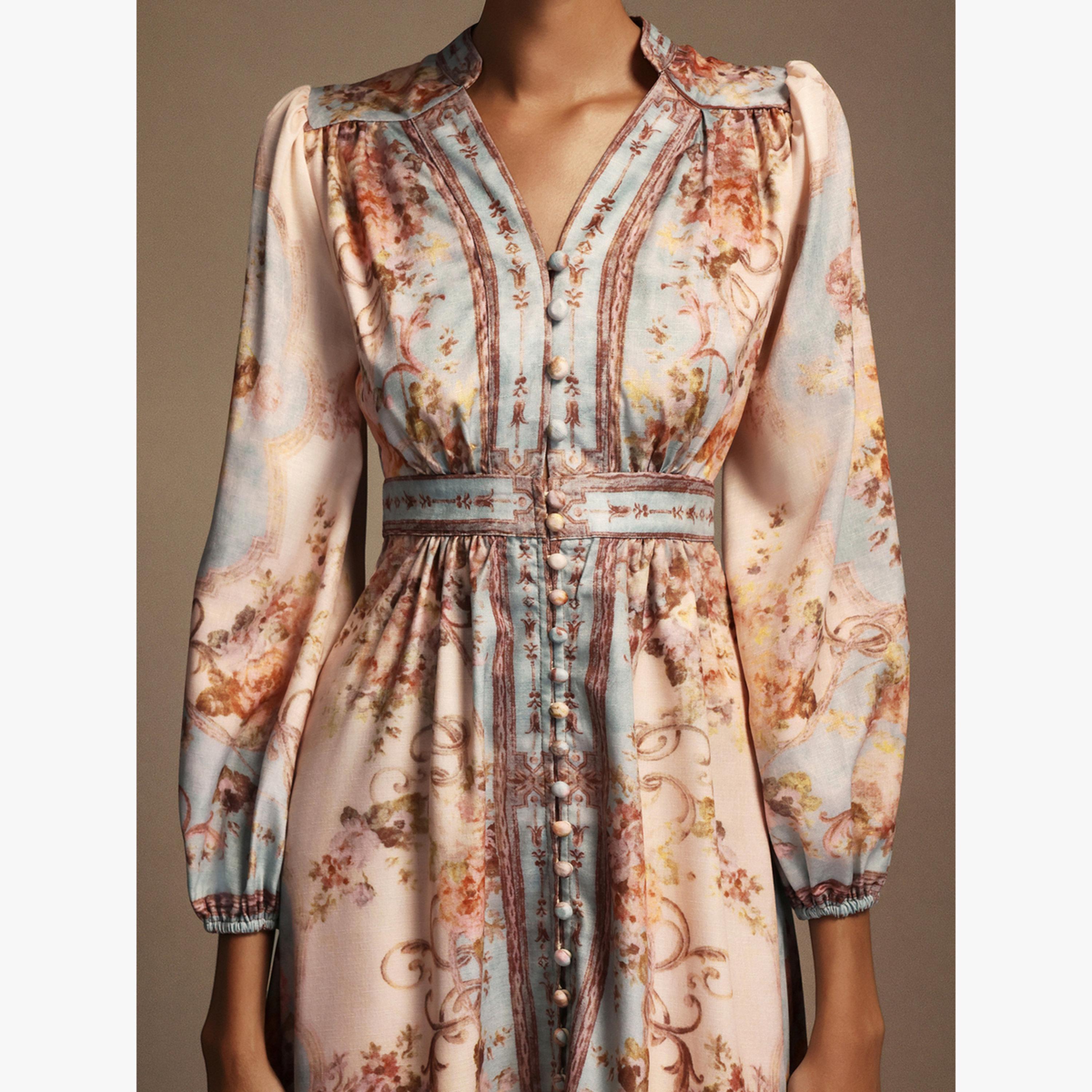 Bella Barnett X Styli Women Floral Print 3/4 Sleeves Midi Dress-women-clothing-dresses-image-5