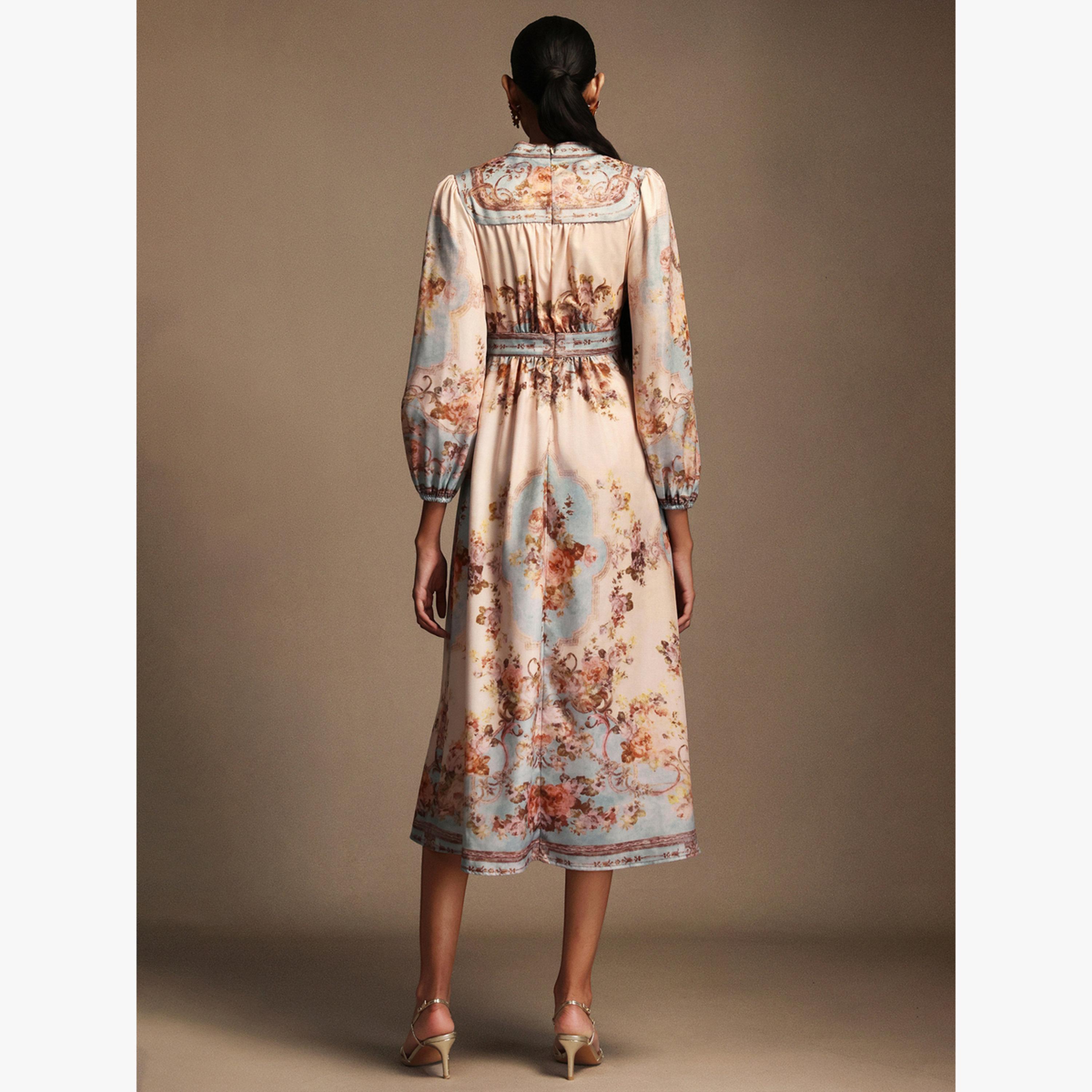 Bella Barnett X Styli Women Floral Print 3/4 Sleeves Midi Dress-women-clothing-dresses-image-6