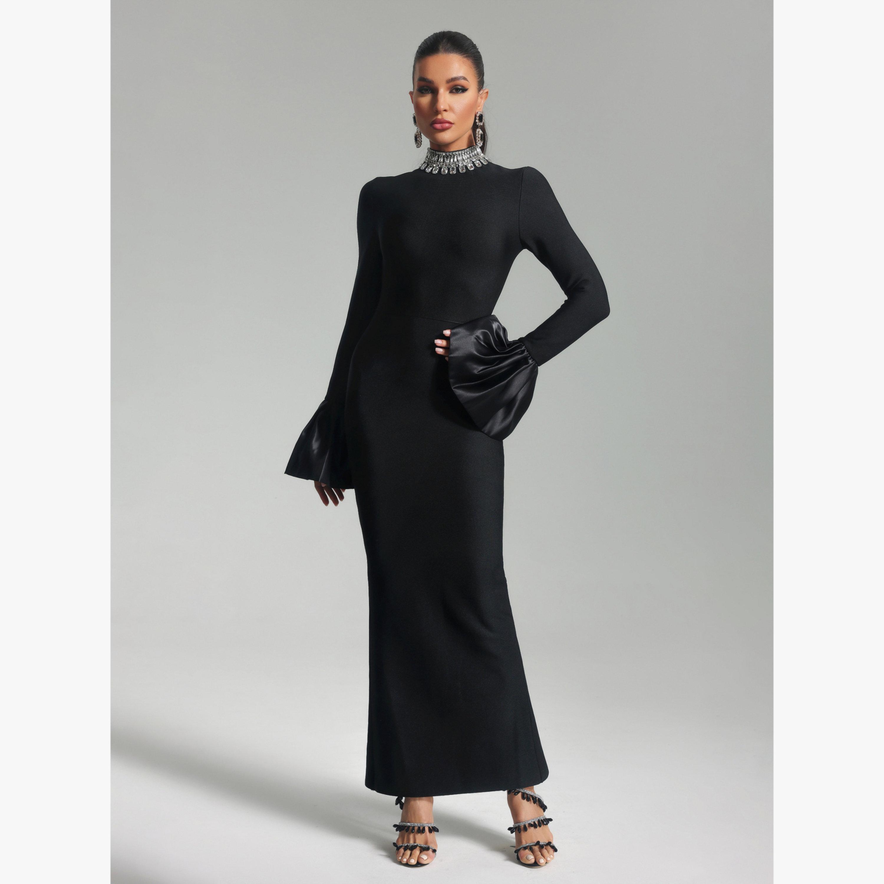 Bella Barnett X Styli Women Embellished High Neck Maxi Dress-women-clothing-dresses-image-1