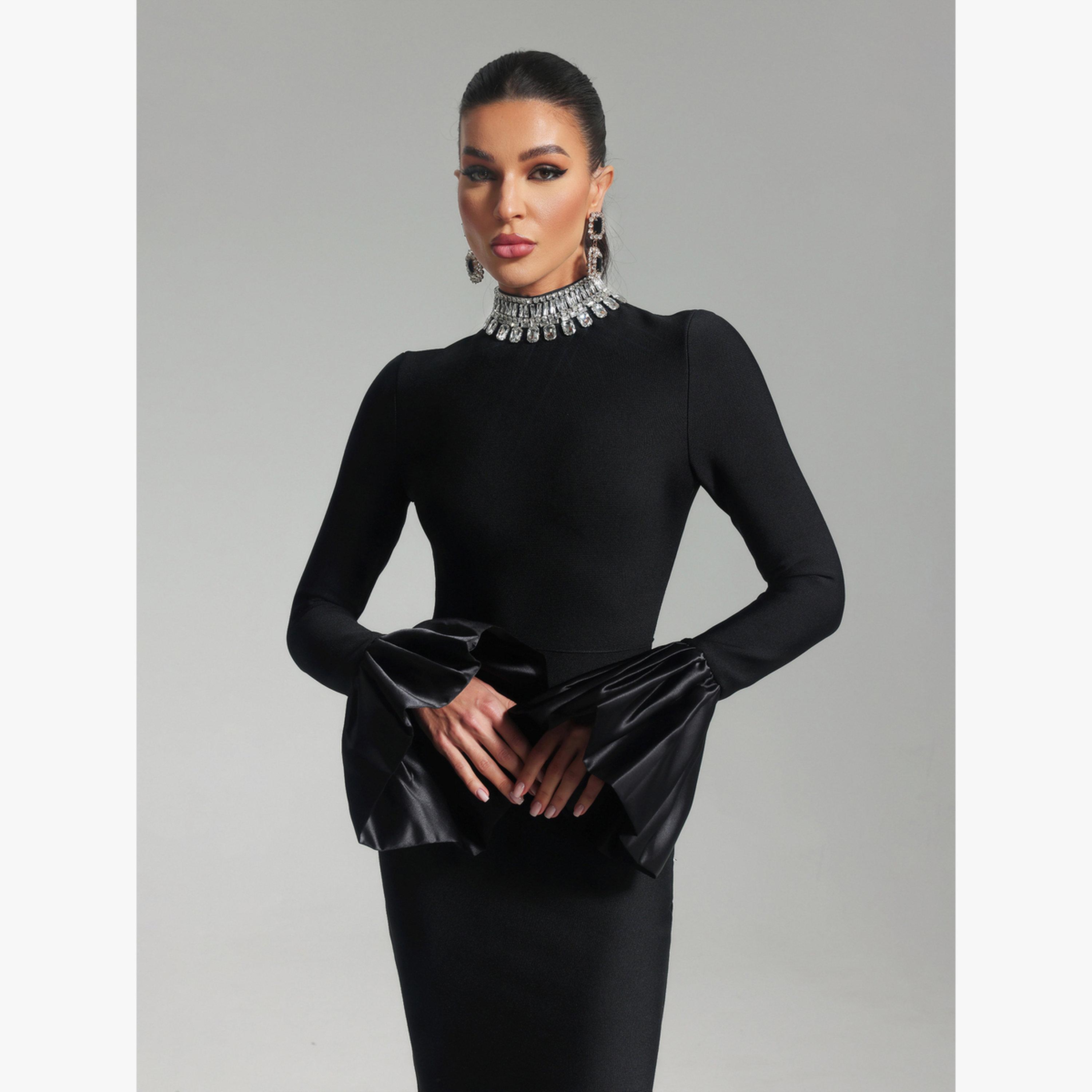 Bella Barnett X Styli Women Embellished High Neck Maxi Dress-women-clothing-dresses-image-2