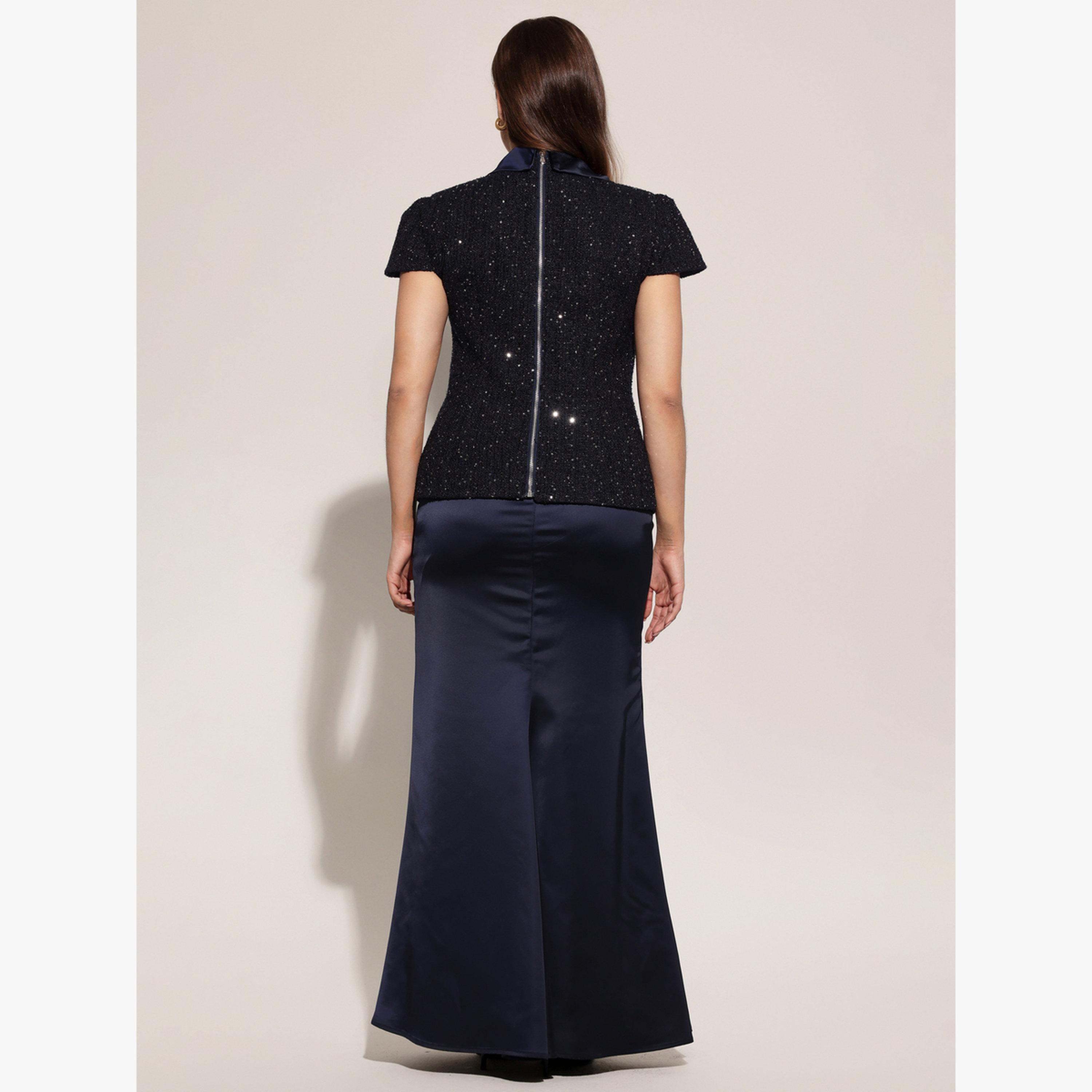 طقم بلوزة وتنورة طويلة بتفاصيل تويد ومزين-women-clothing-coordsets-image-6