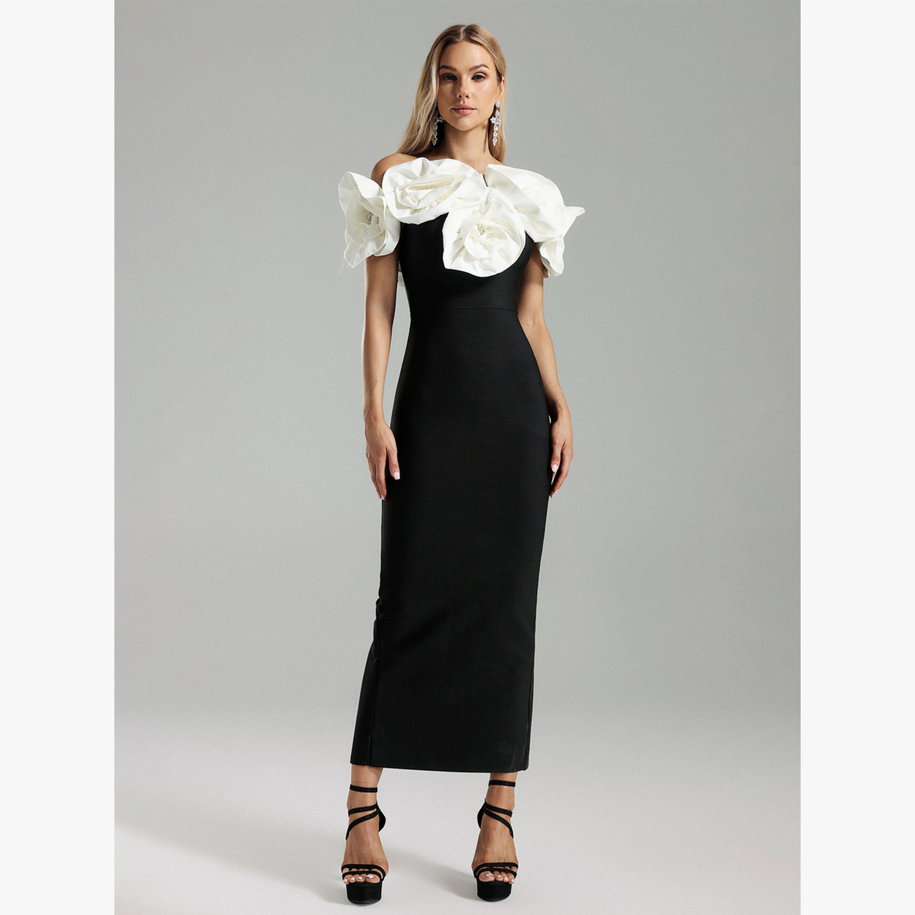 Bella Barnett X Styli Women 3D Flower Detail Off Shoulder Maxi Dress-women-clothing-dresses-image-1