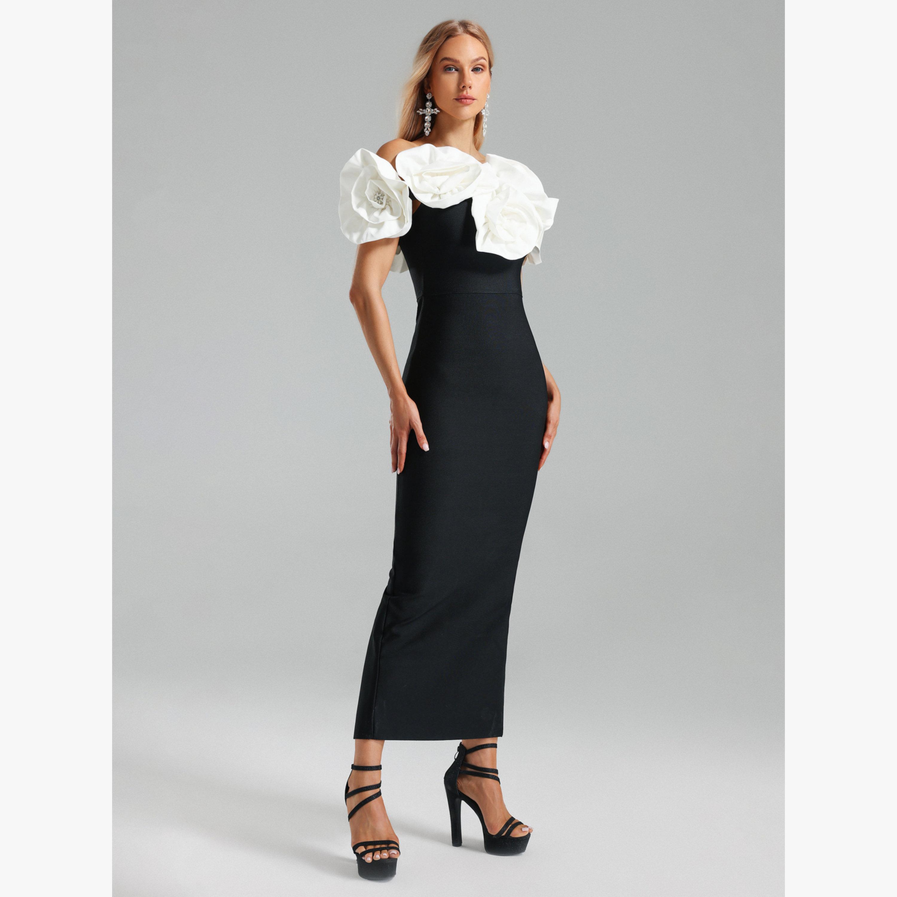 Bella Barnett X Styli Women 3D Flower Detail Off Shoulder Maxi Dress-women-clothing-dresses-image-3