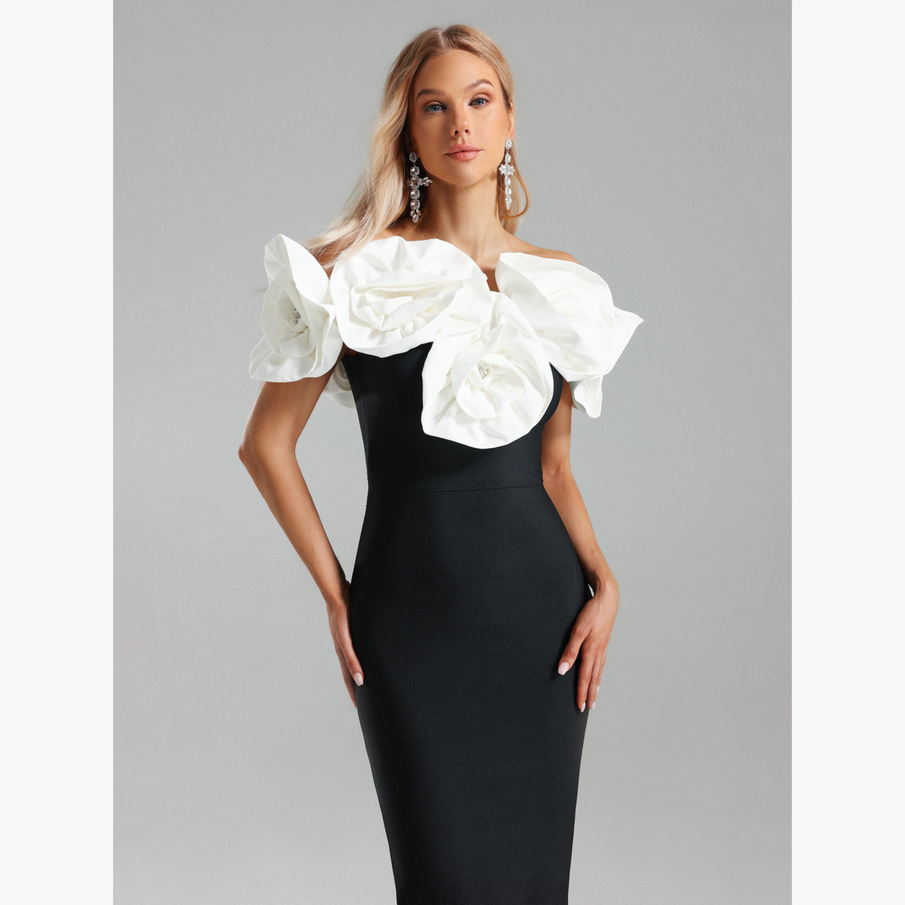 Bella Barnett X Styli Women 3D Flower Detail Off Shoulder Maxi Dress-women-clothing-dresses-image-4