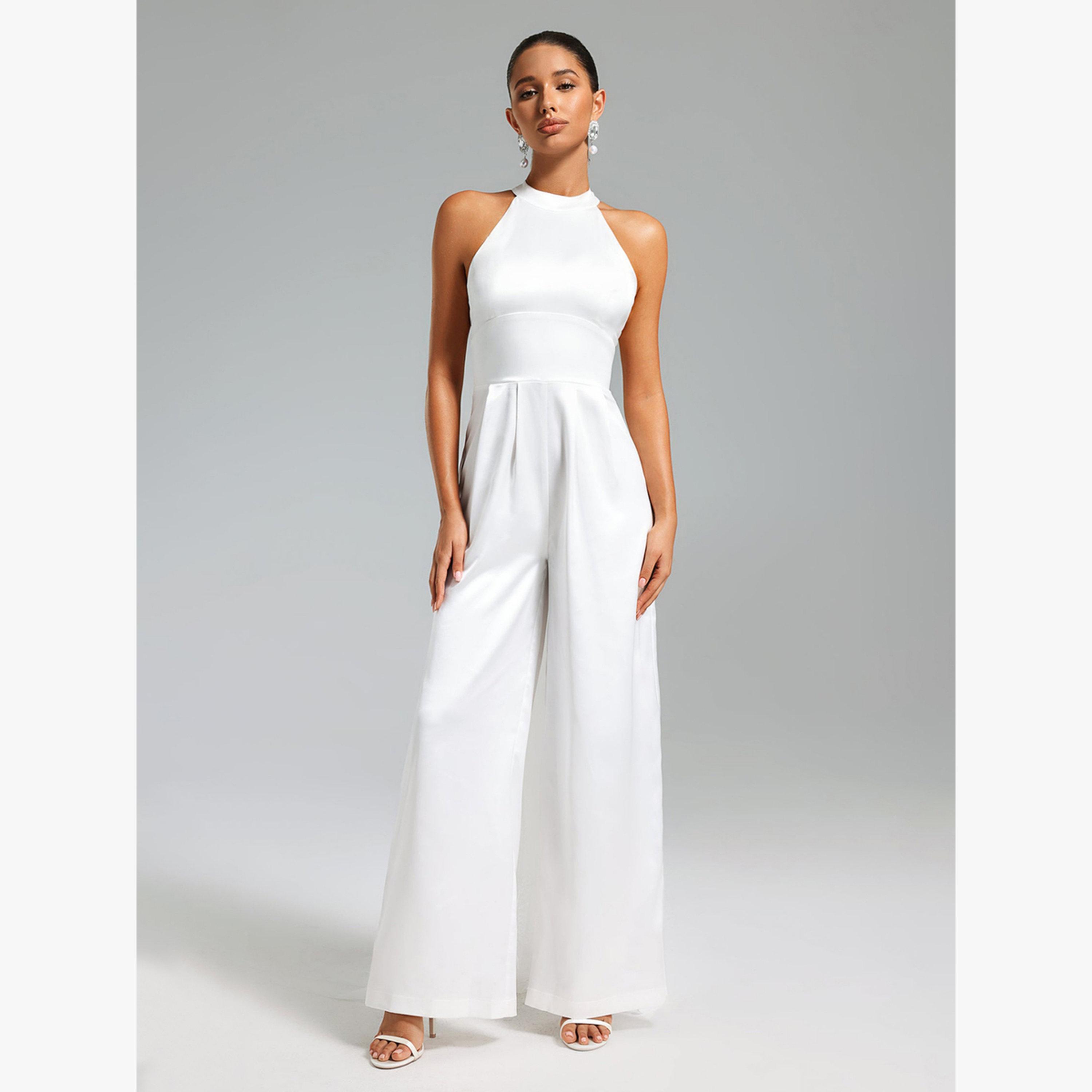 جامبسوت سادة بأرجل واسعة وبياقة رسن-women-clothing-jumpsuits-image-1