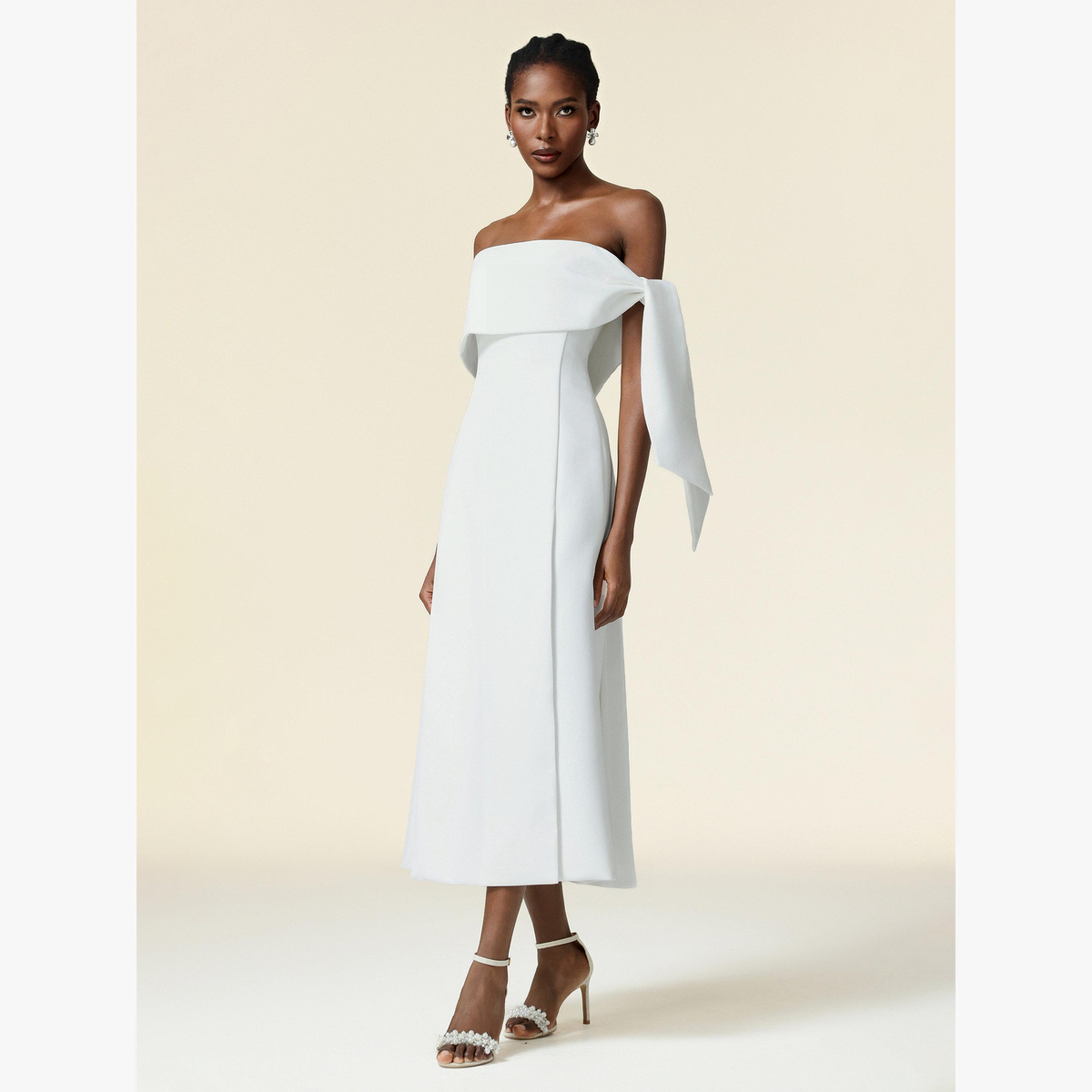 Bella Barnett X Styli Women Off Shoulder Draped A-Line Midi Dress-women-clothing-dresses-image-5