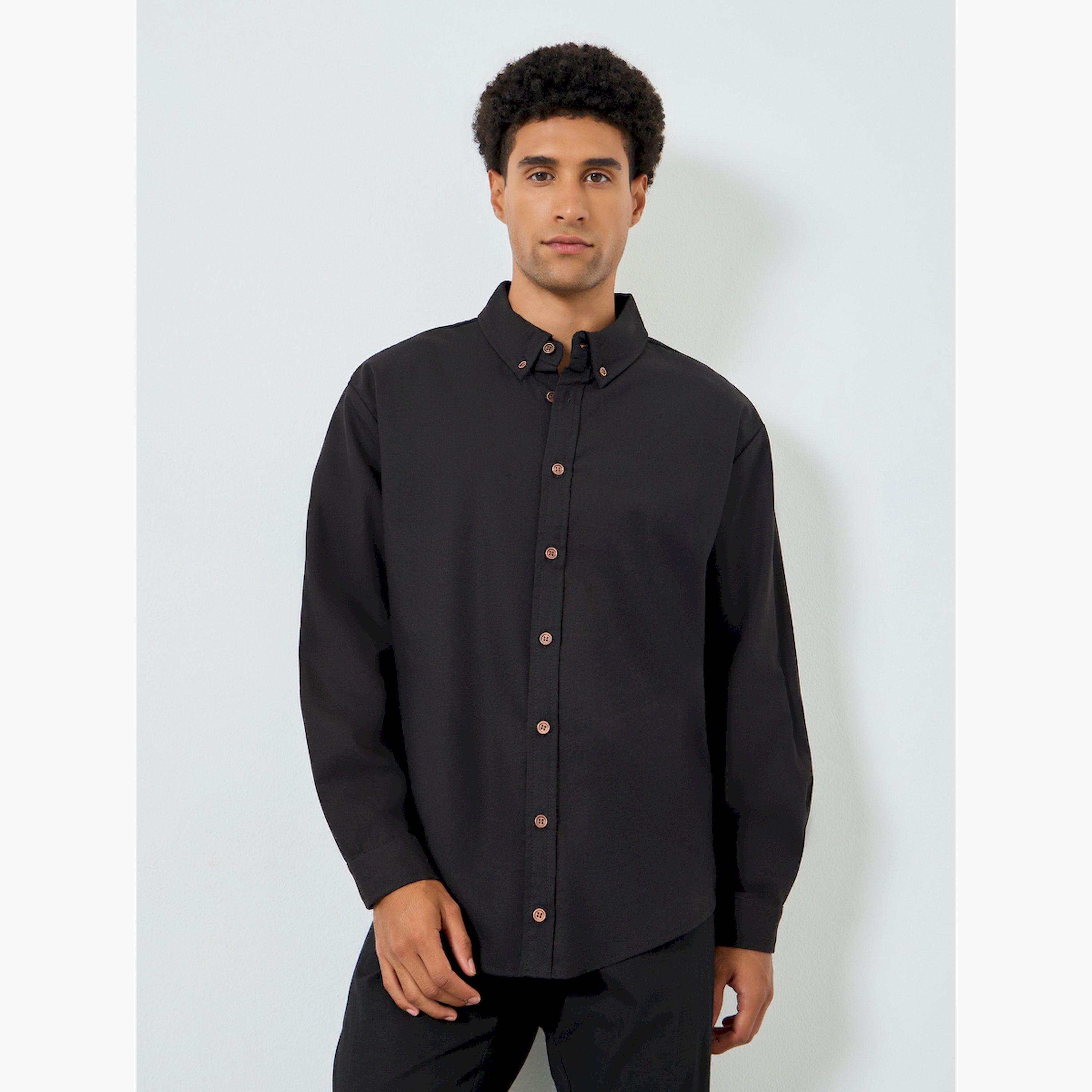 Styli Men Relaxed Fit Linen Blend Shirt with Button-Down Collar-men-clothing-shirts-image-1