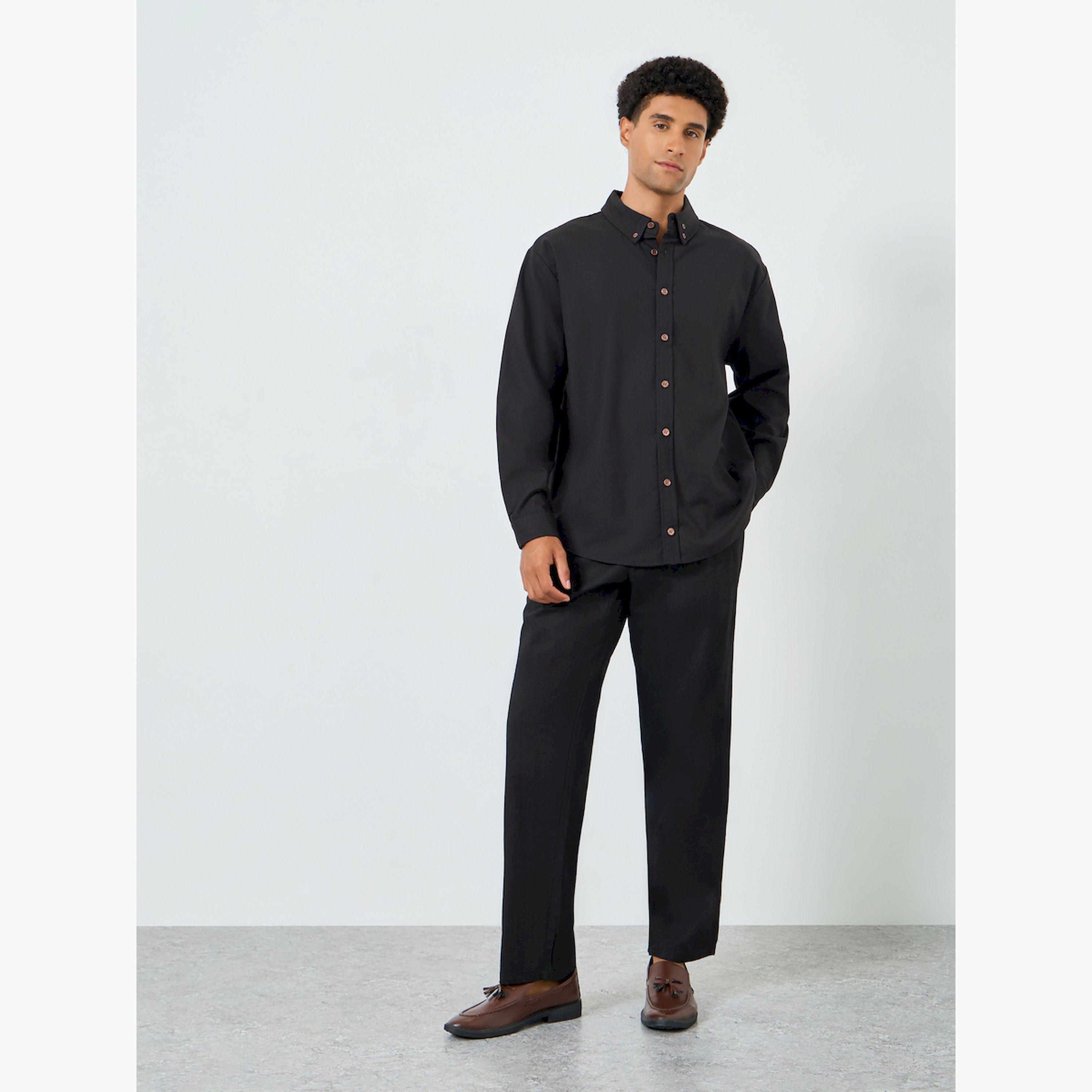 Styli Men Relaxed Fit Linen Blend Shirt with Button-Down Collar-men-clothing-shirts-image-2