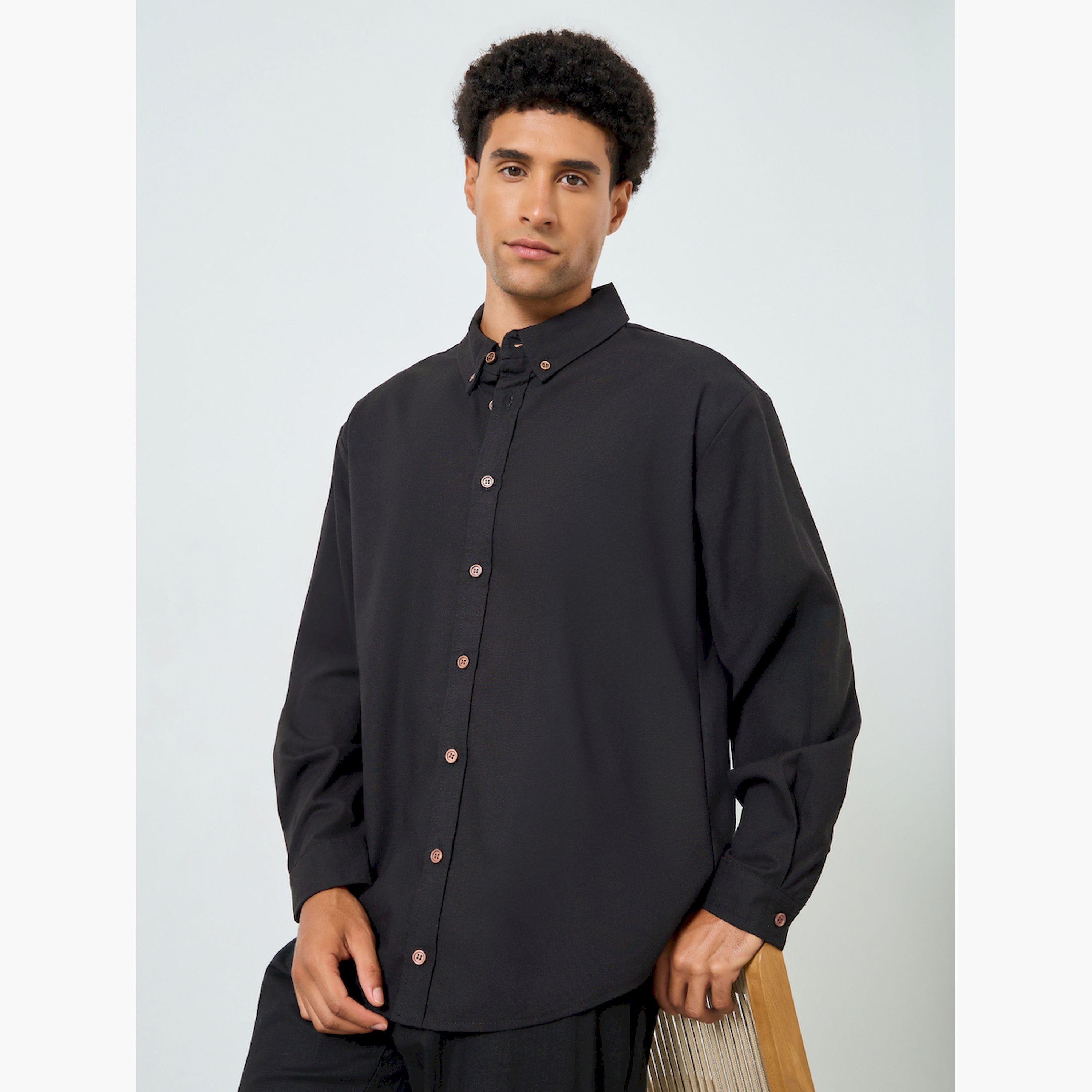 Styli Men Relaxed Fit Linen Blend Shirt with Button-Down Collar-men-clothing-shirts-image-3