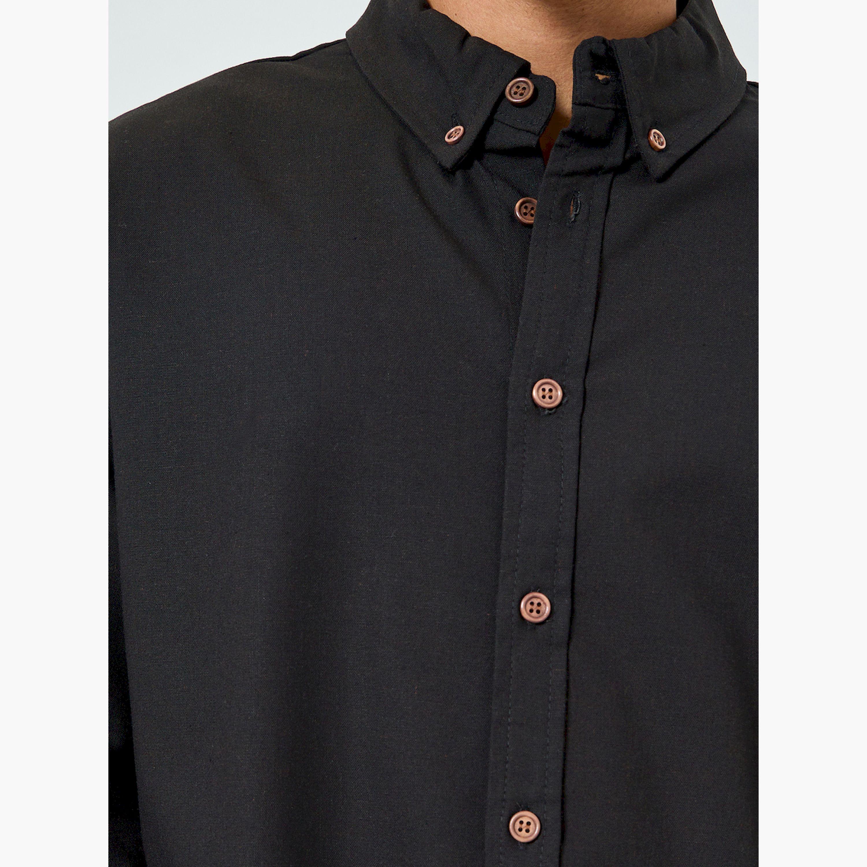Styli Men Relaxed Fit Linen Blend Shirt with Button-Down Collar-men-clothing-shirts-image-5