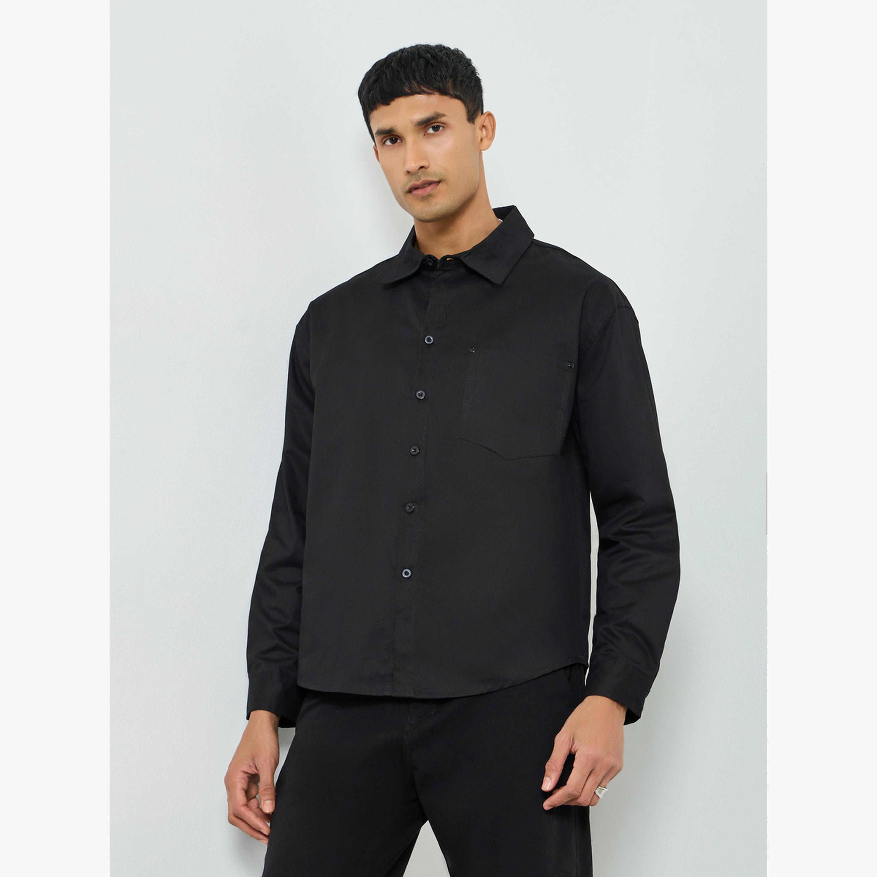 Styli Men Black Cotton Oversized Shirt-men-clothing-shirts-image-1