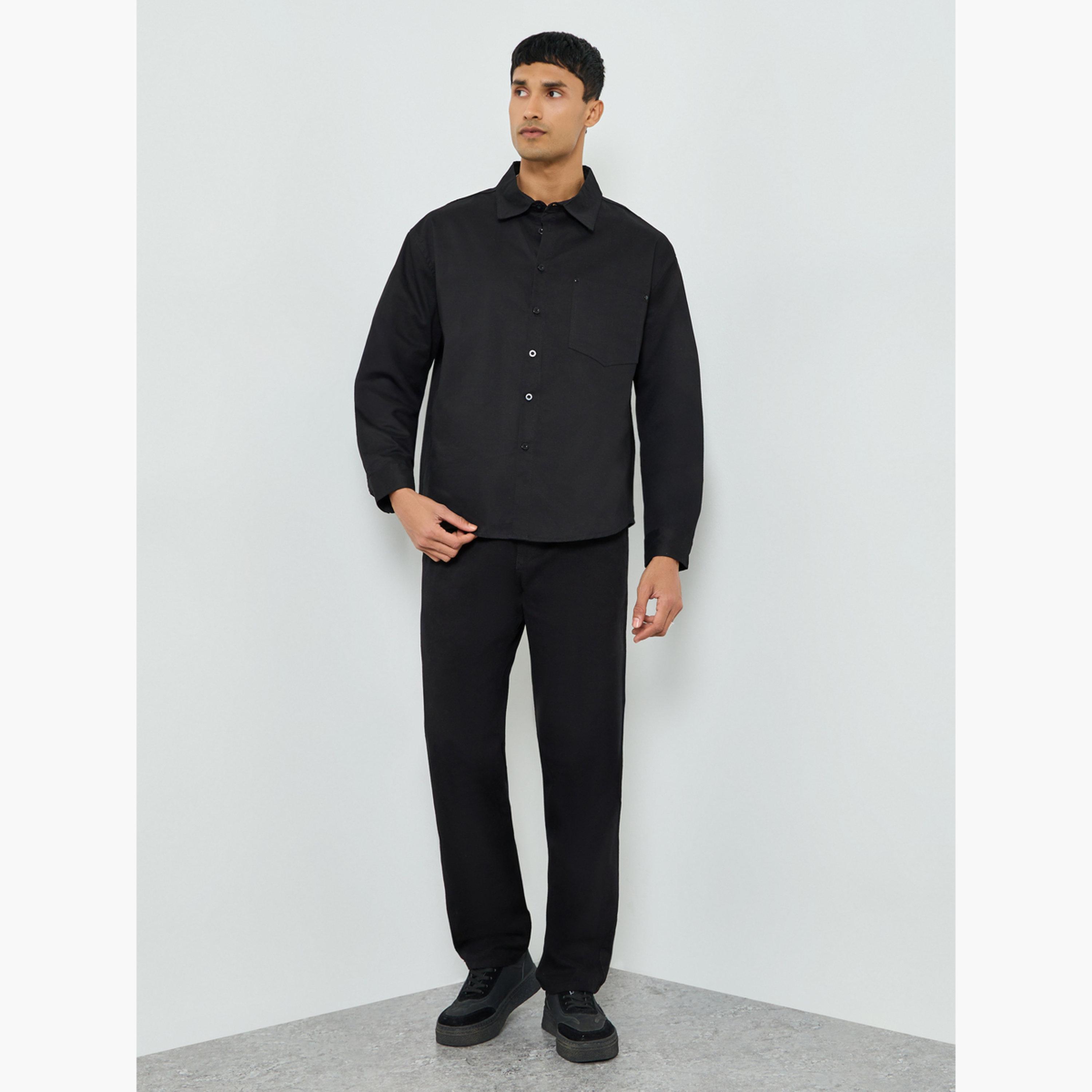 Styli Men Black Cotton Oversized Shirt-men-clothing-shirts-image-2
