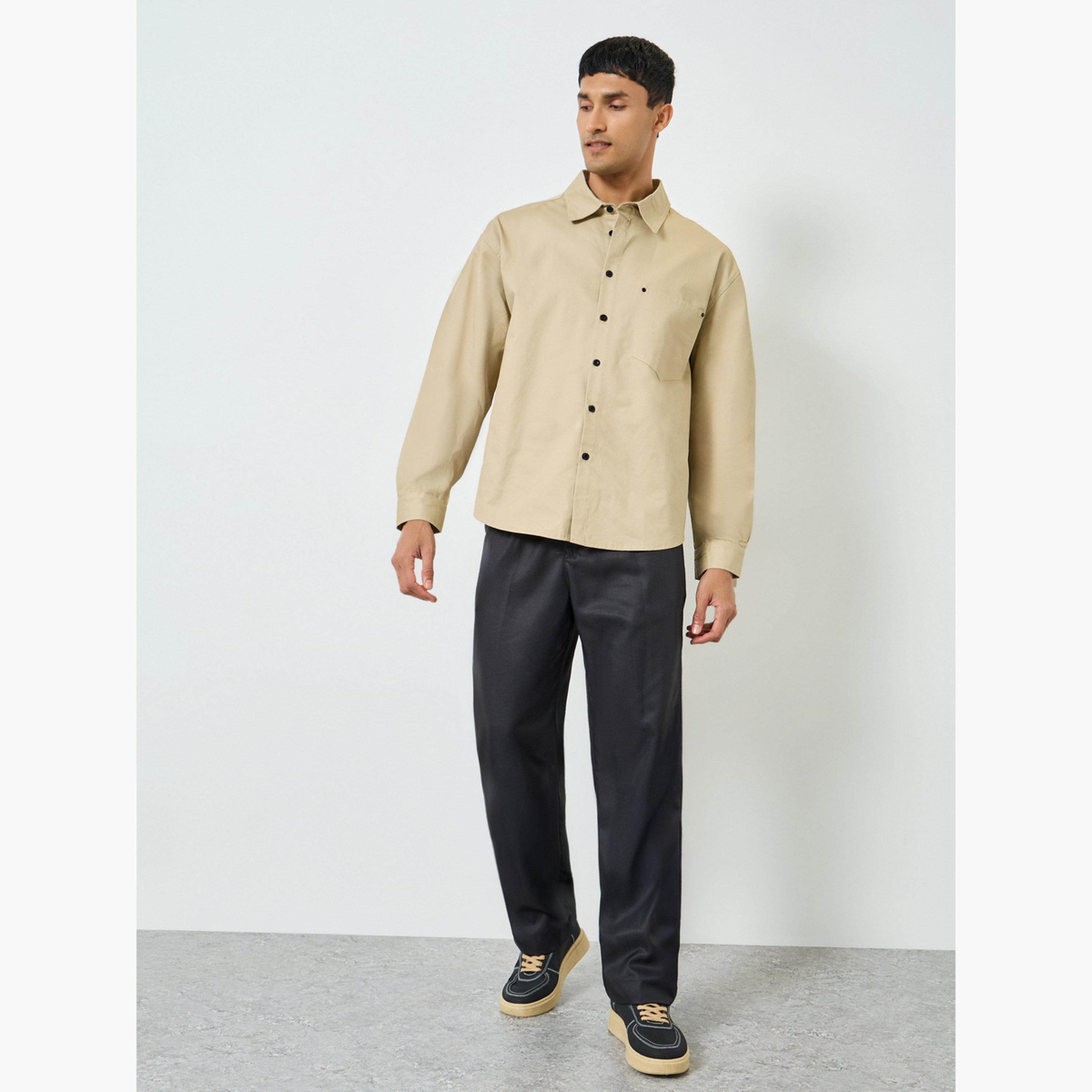Styli Men Beige Cotton Oversized Shirt-men-clothing-shirts-image-2