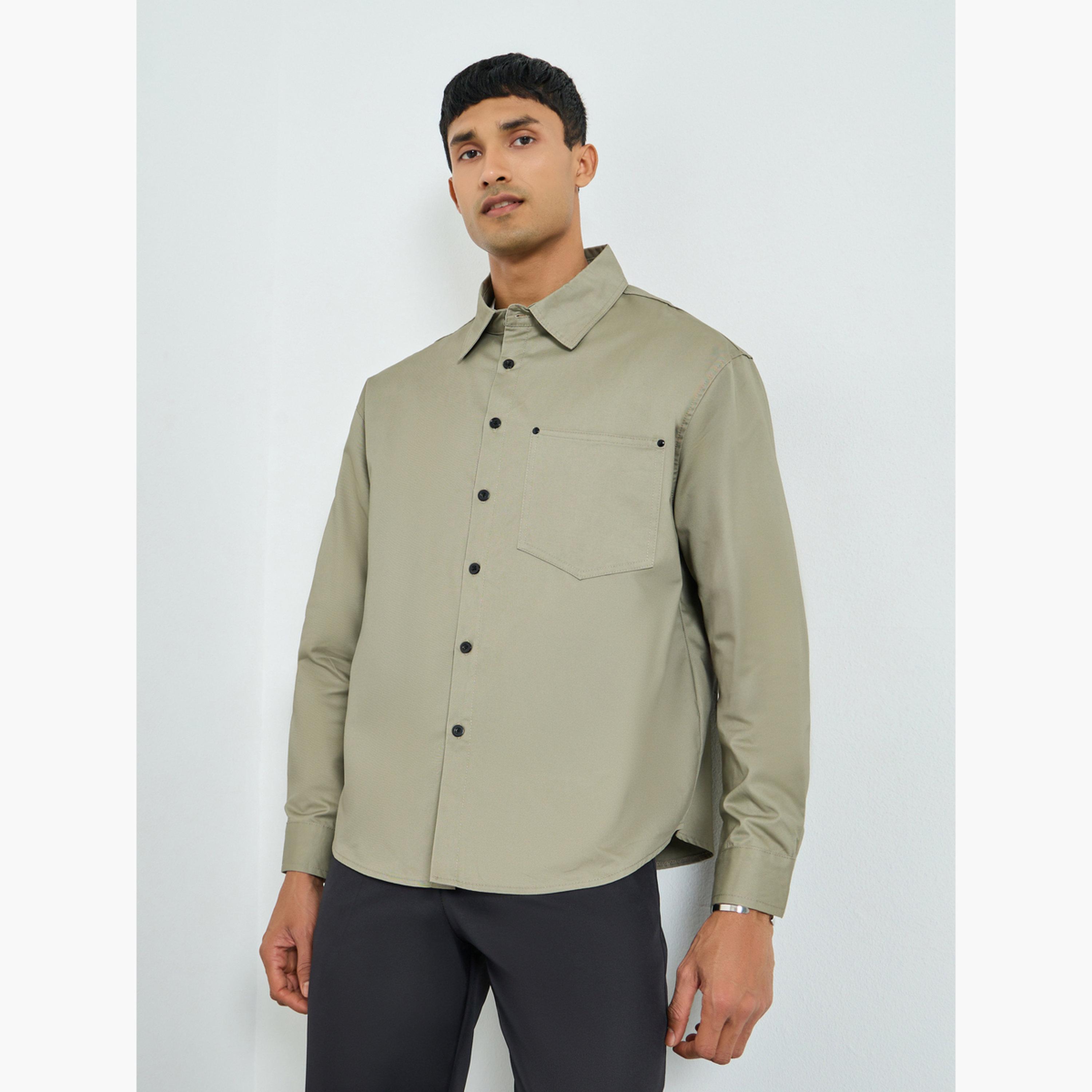 Styli Men Grey Cotton Oversized Shirt-men-clothing-shirts-image-1