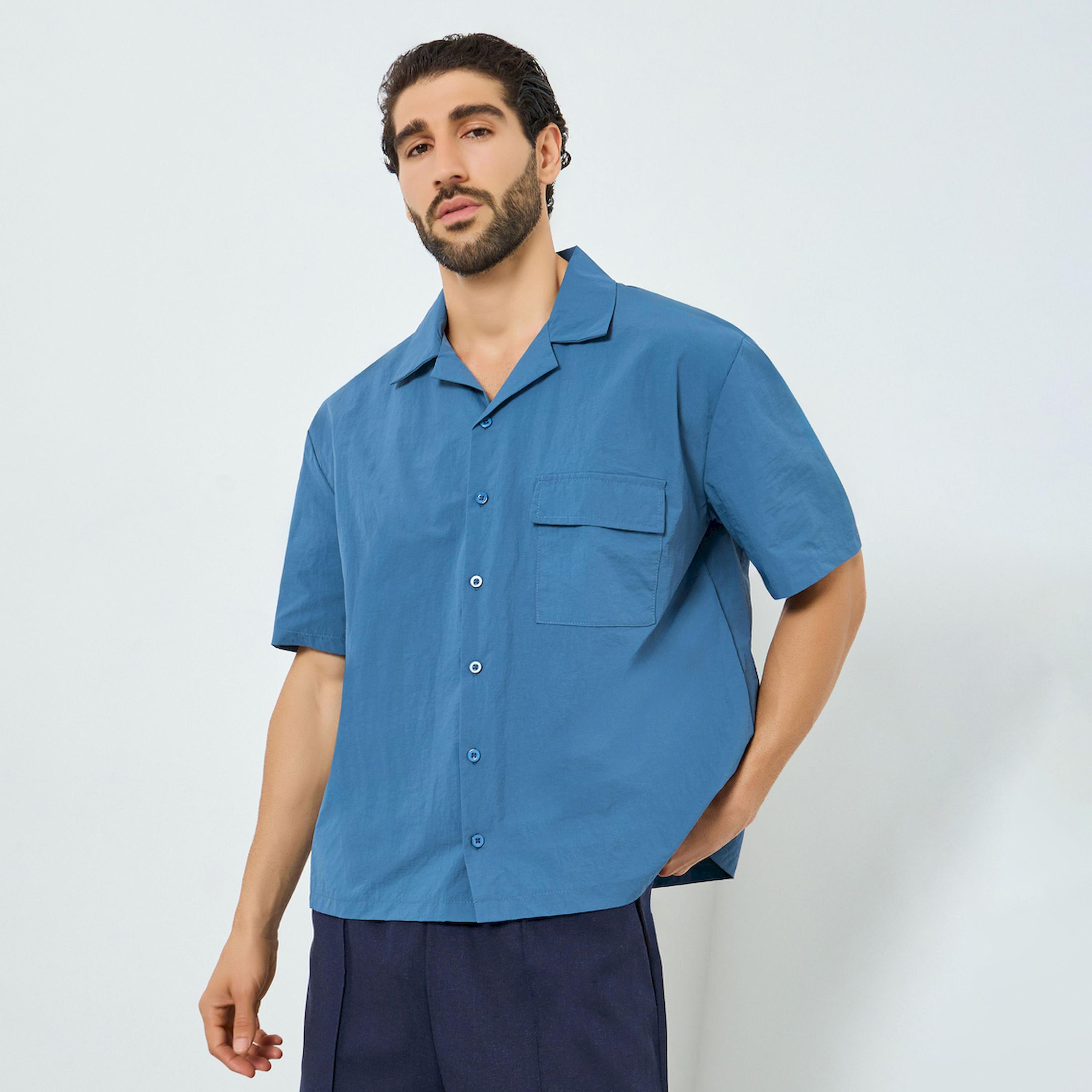 Styli Men Blue Resort Collar Oversized Shirt-men-clothing-shirts-image-1