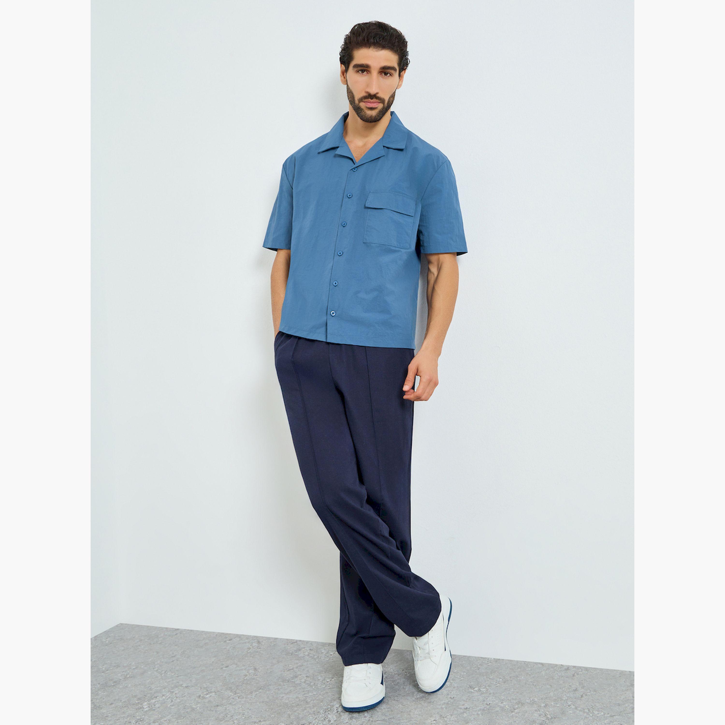 Styli Men Blue Resort Collar Oversized Shirt-men-clothing-shirts-image-2