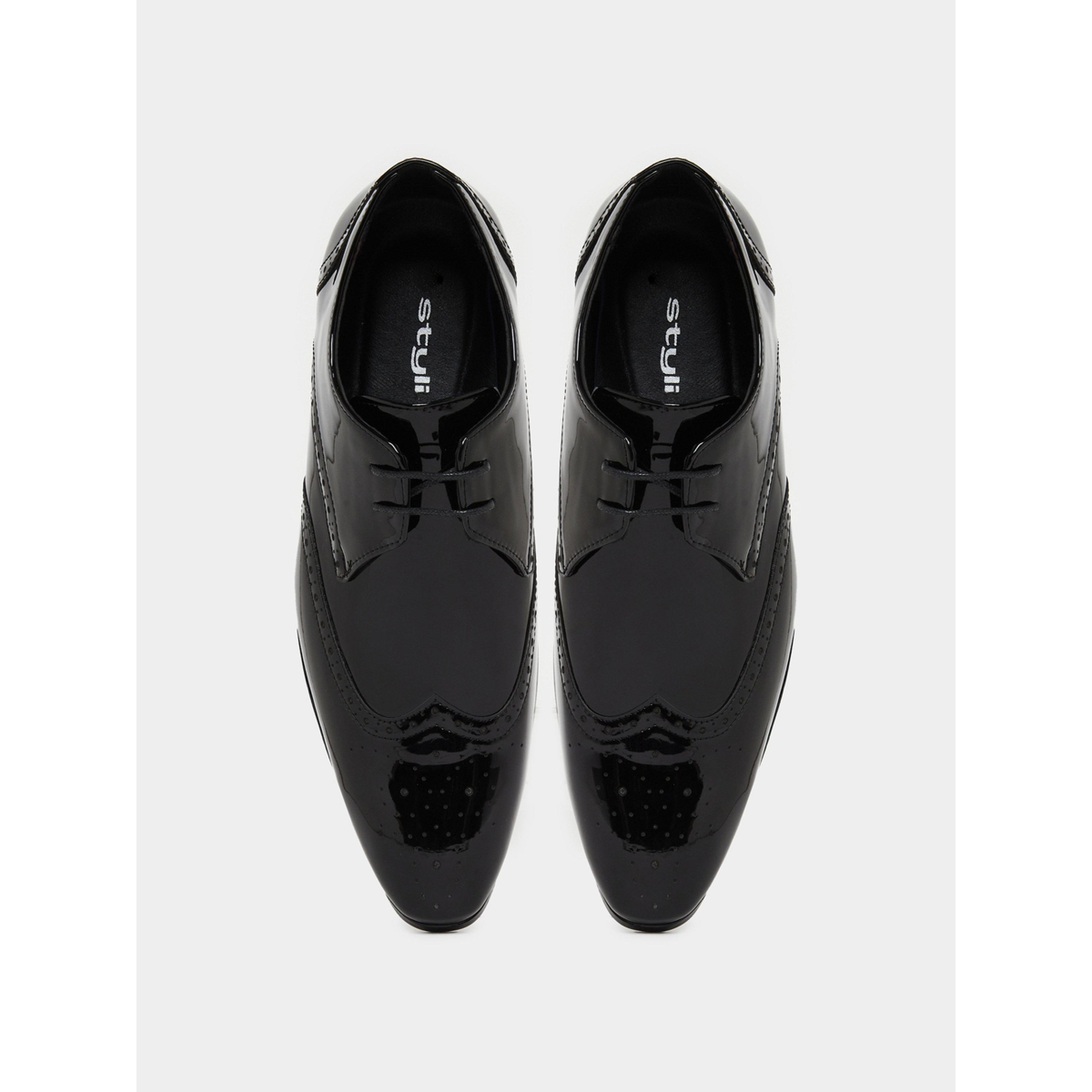 Styli Men Black Patent Leather Wingtip Oxford Shoes-men-shoes-formalshoes-image-3