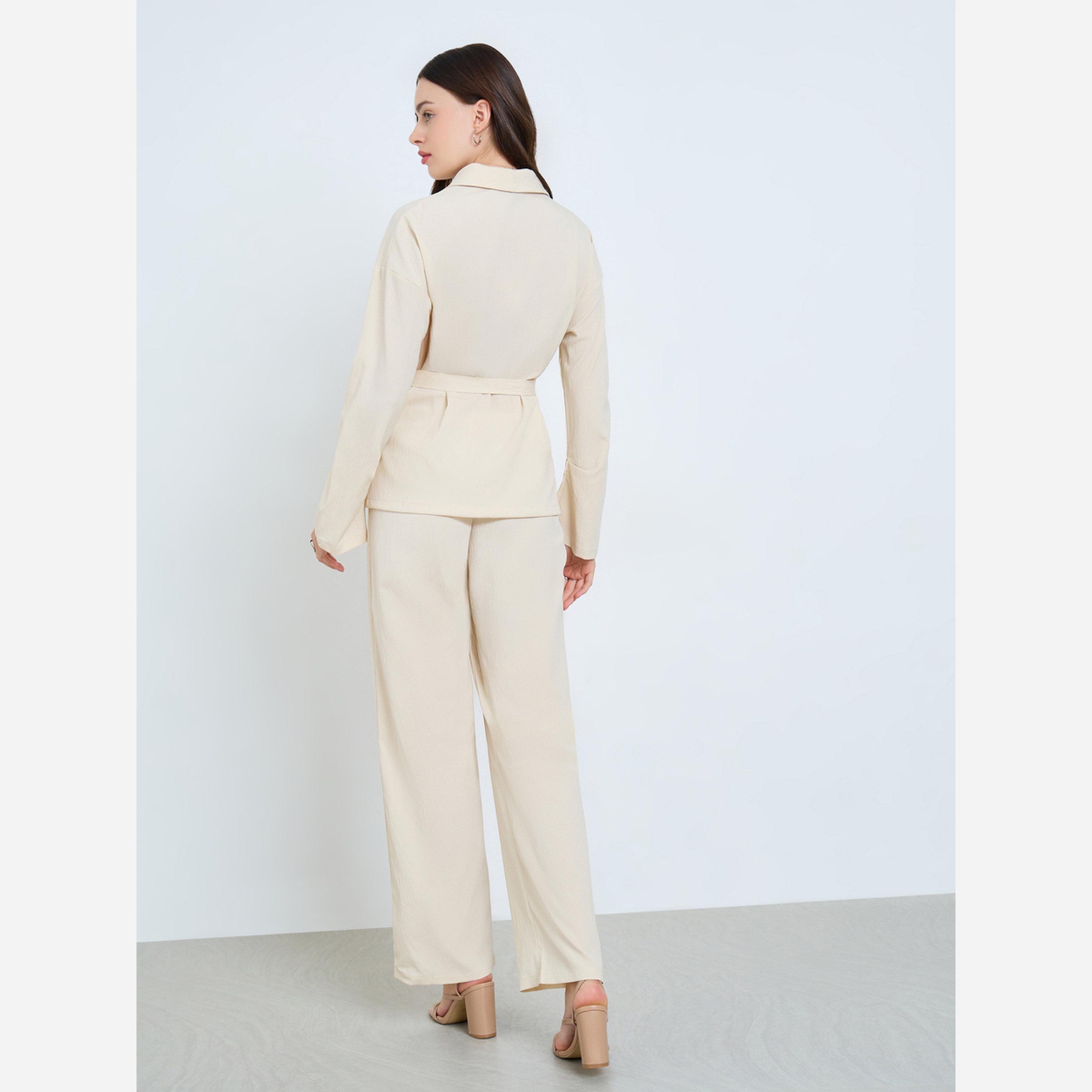 Styli Cream Belted Shirt and Pants Co-Ords-women-clothing-coordsets-image-4