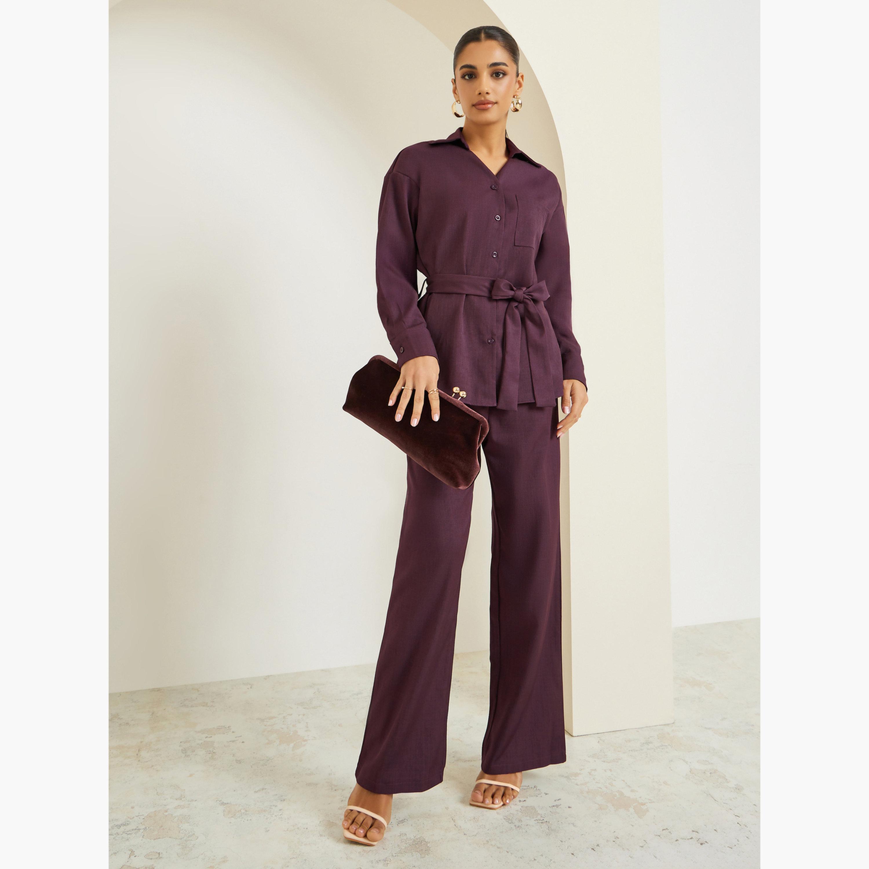 بلوزة بأكمام طويلة ورباط خصر-women-clothing-shirtsandblouses-blouses-image-2