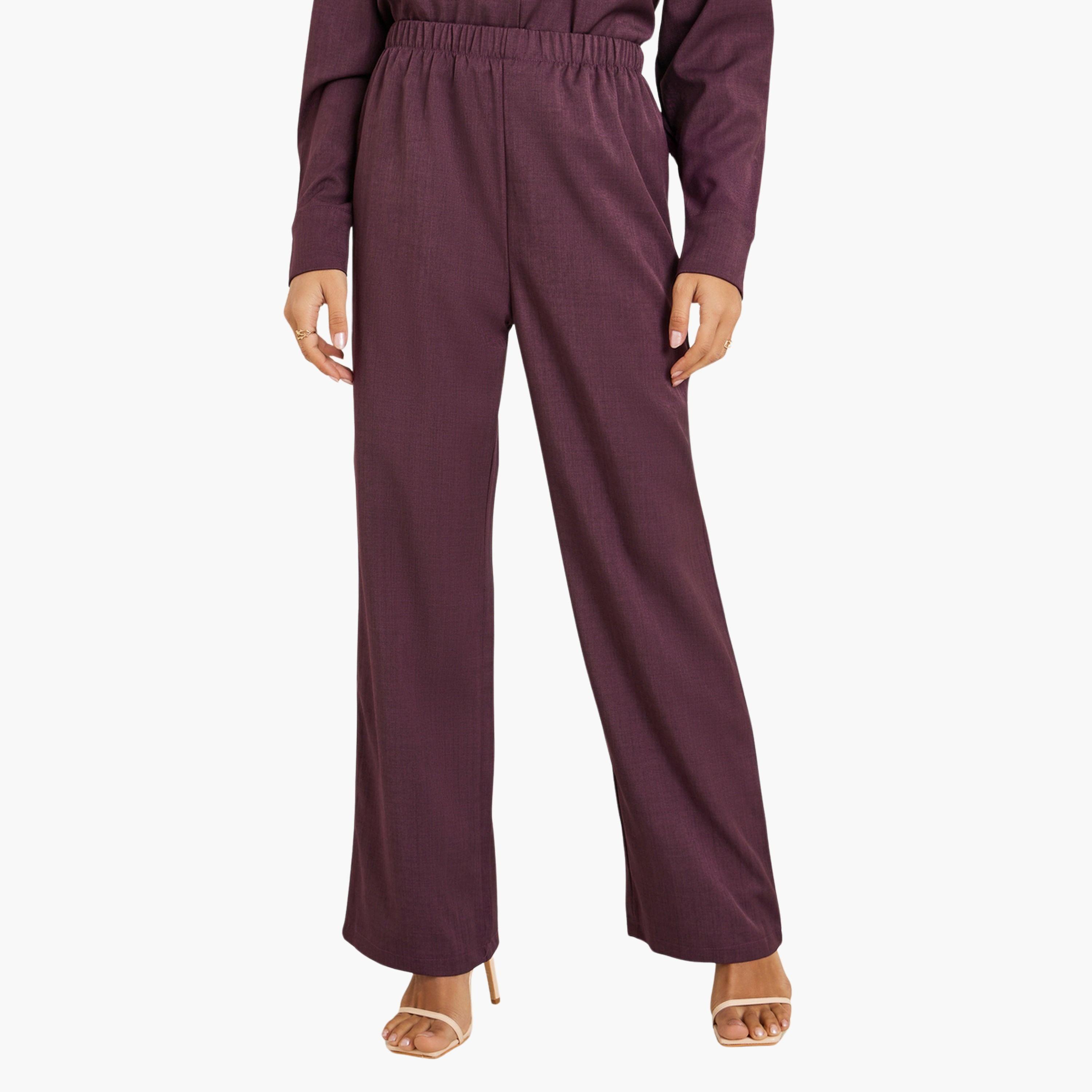 Styli Women Burgundy Wide Leg Pants-women-clothing-bottoms-joggers-image-1