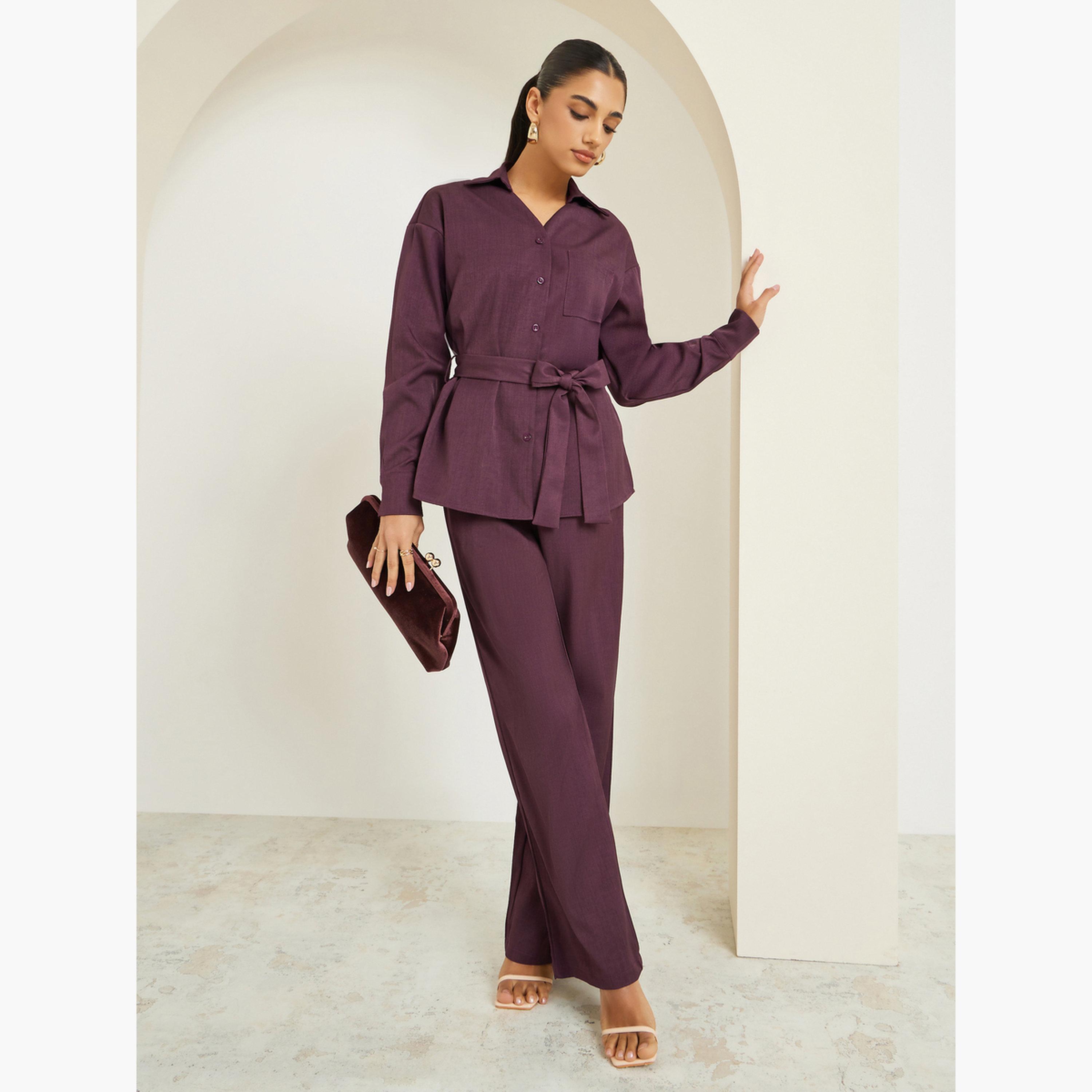 Styli Women Burgundy Wide Leg Pants-women-clothing-bottoms-joggers-image-2