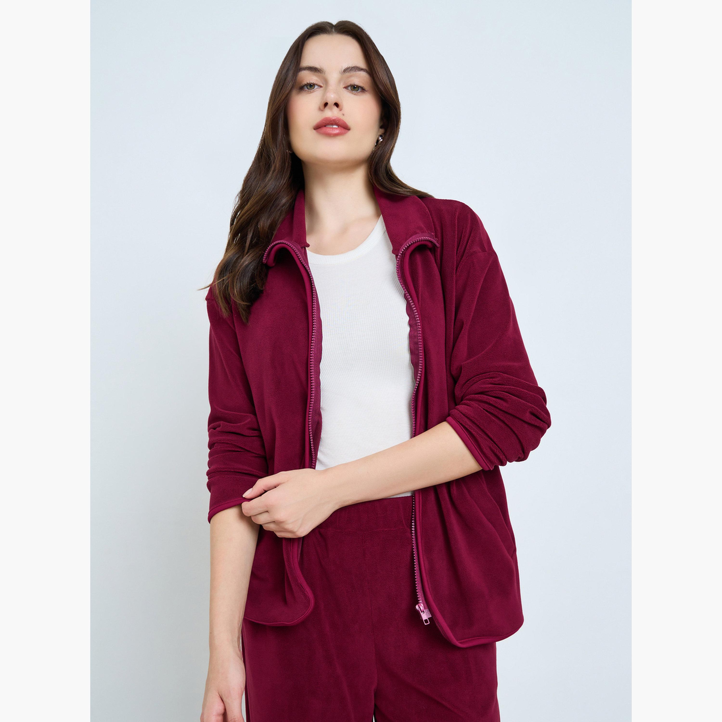 طقم منسق من جاكيت فليس وبنطال-women-clothing-coordsets-image-2