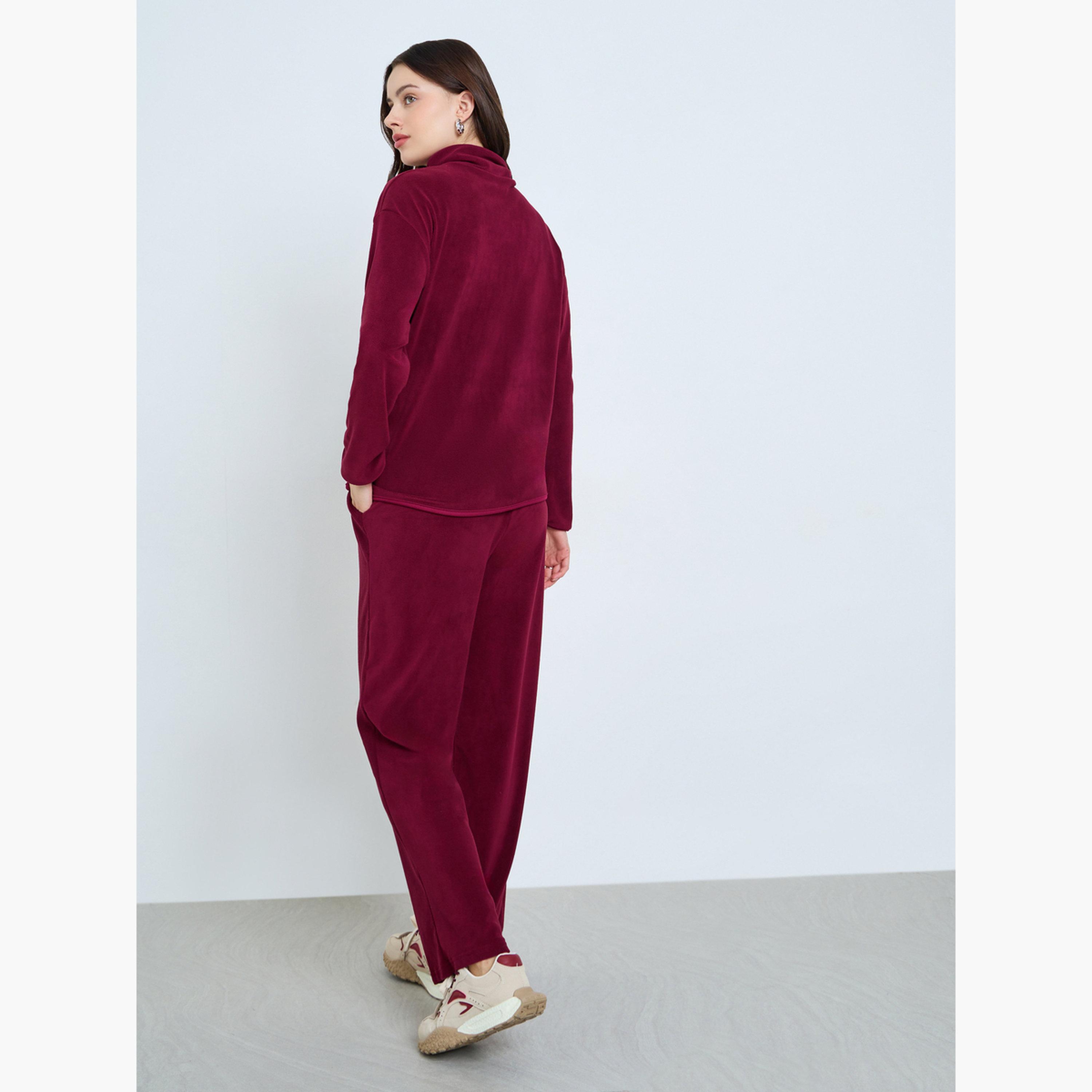 طقم منسق من جاكيت فليس وبنطال-women-clothing-coordsets-image-6
