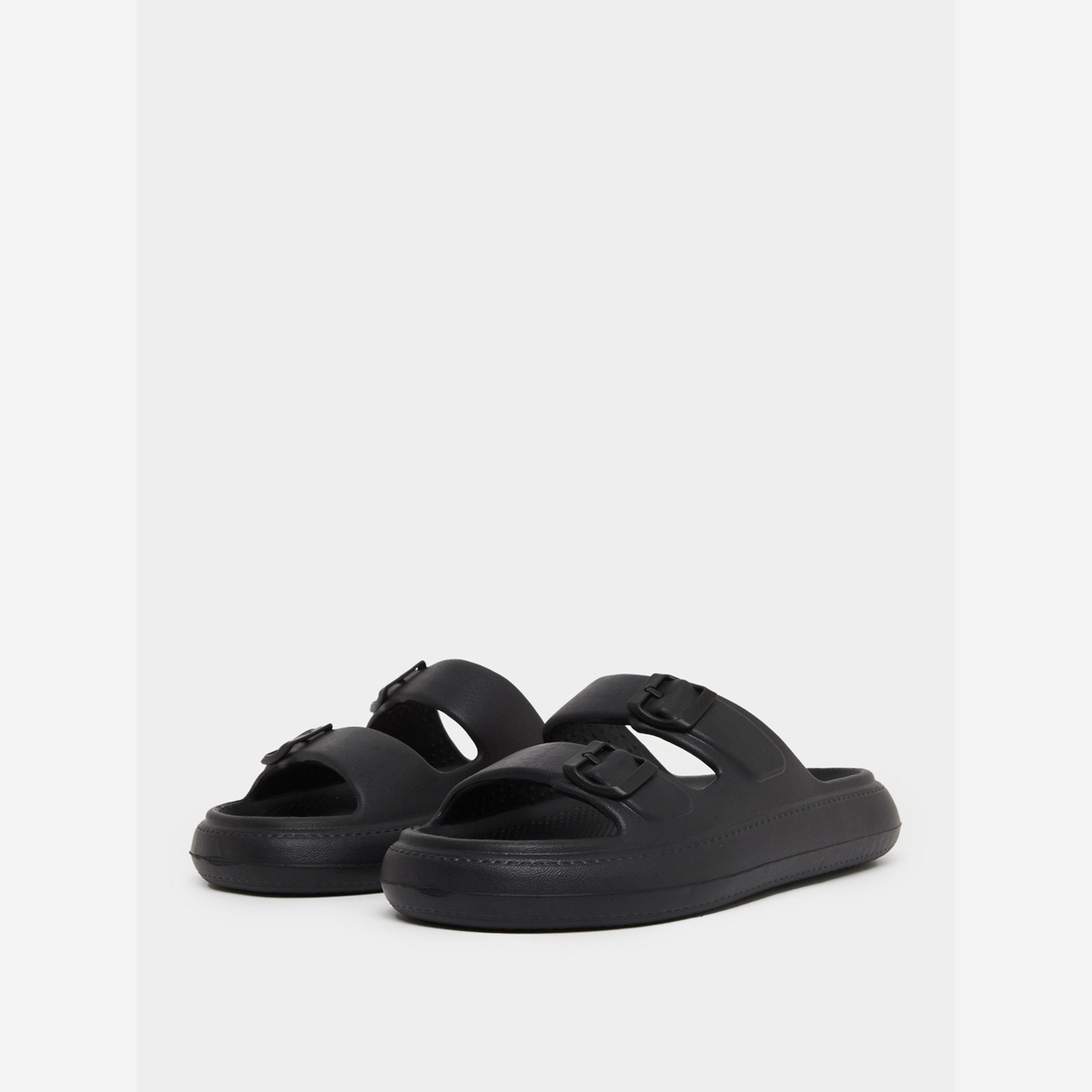 Styli Black Double Buckle Comfort Slide Sandals-men-shoes-sandals-image-1