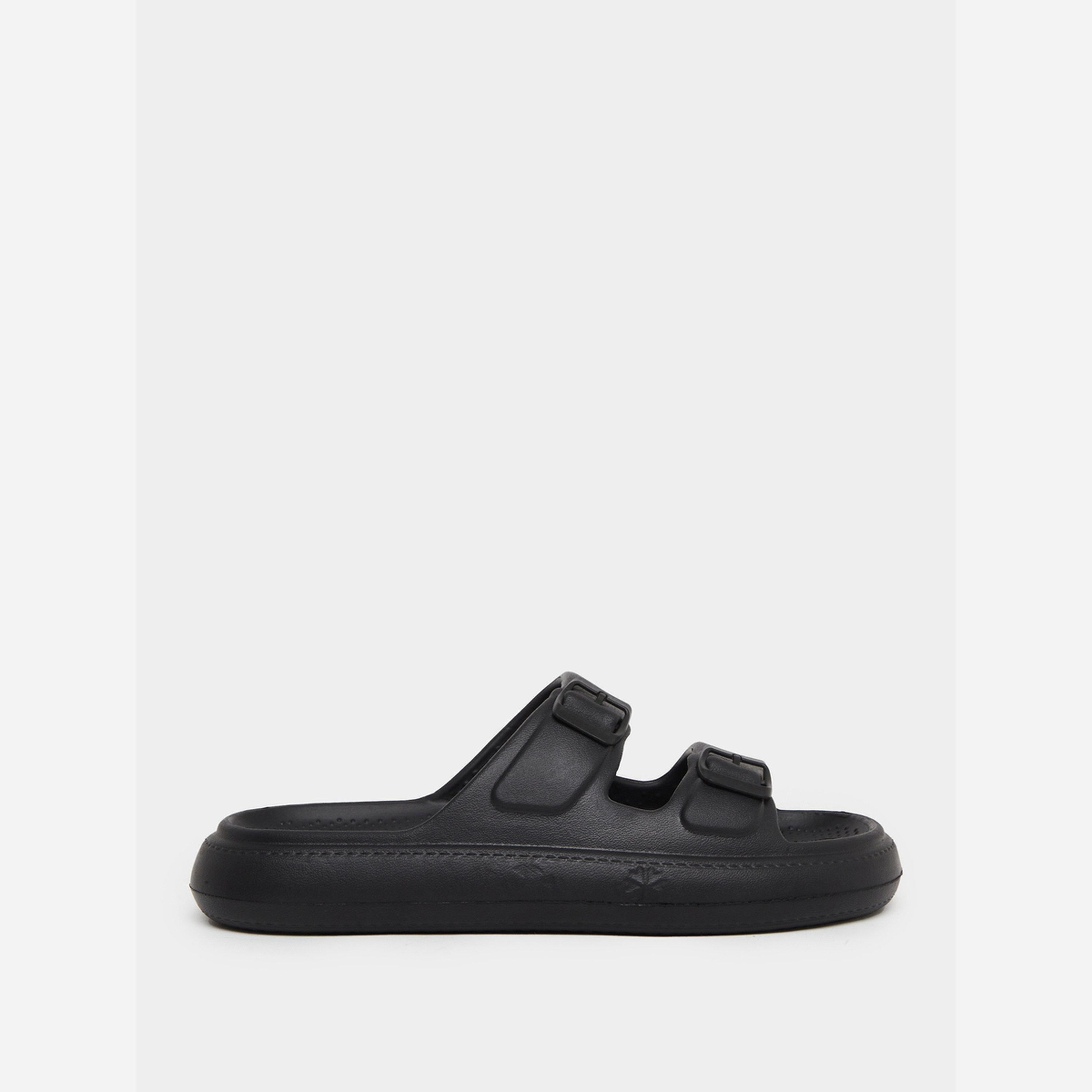 Styli Black Double Buckle Comfort Slide Sandals-men-shoes-sandals-image-2