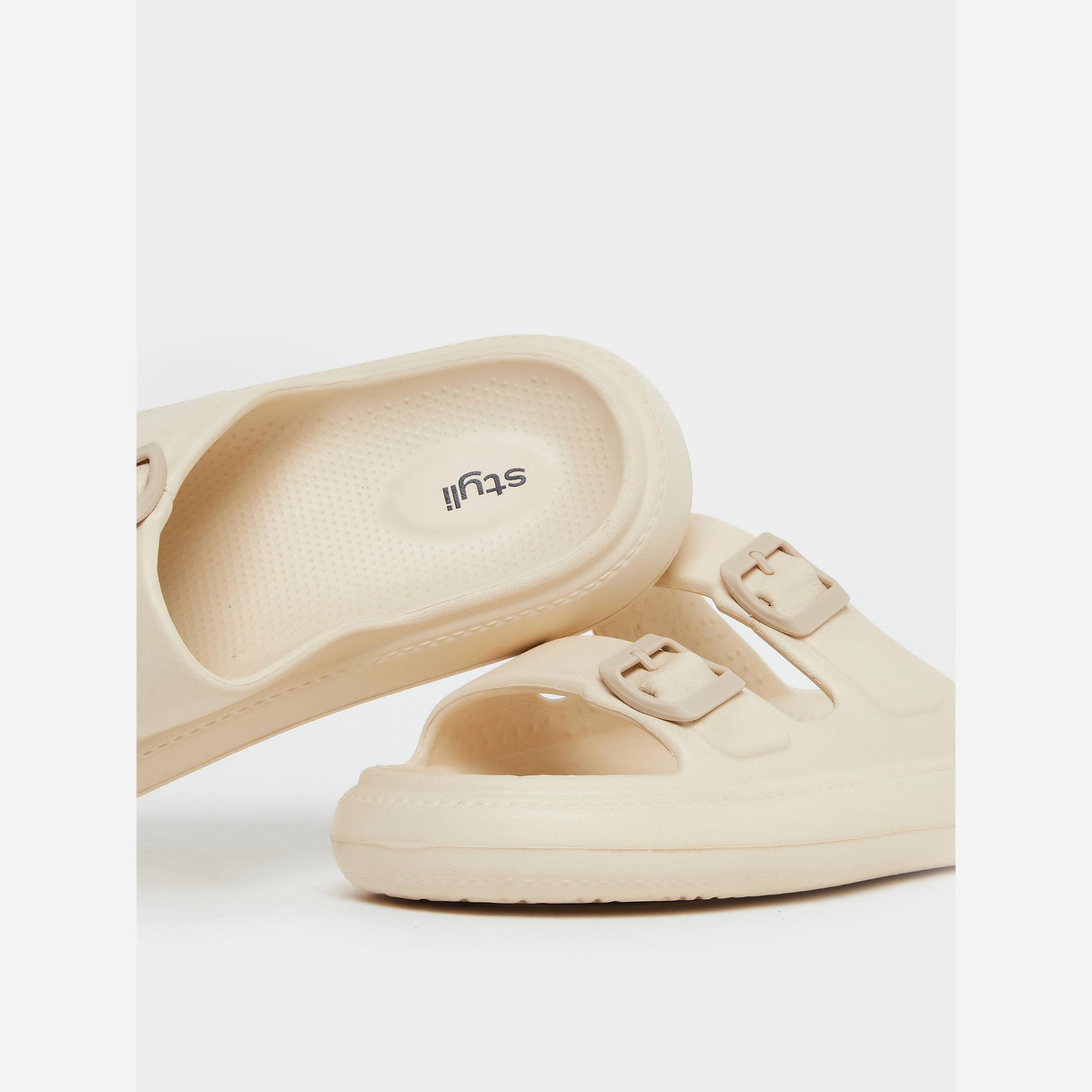 Styli Beige Double Buckle Comfort Slide Sandals-men-shoes-sandals-image-3