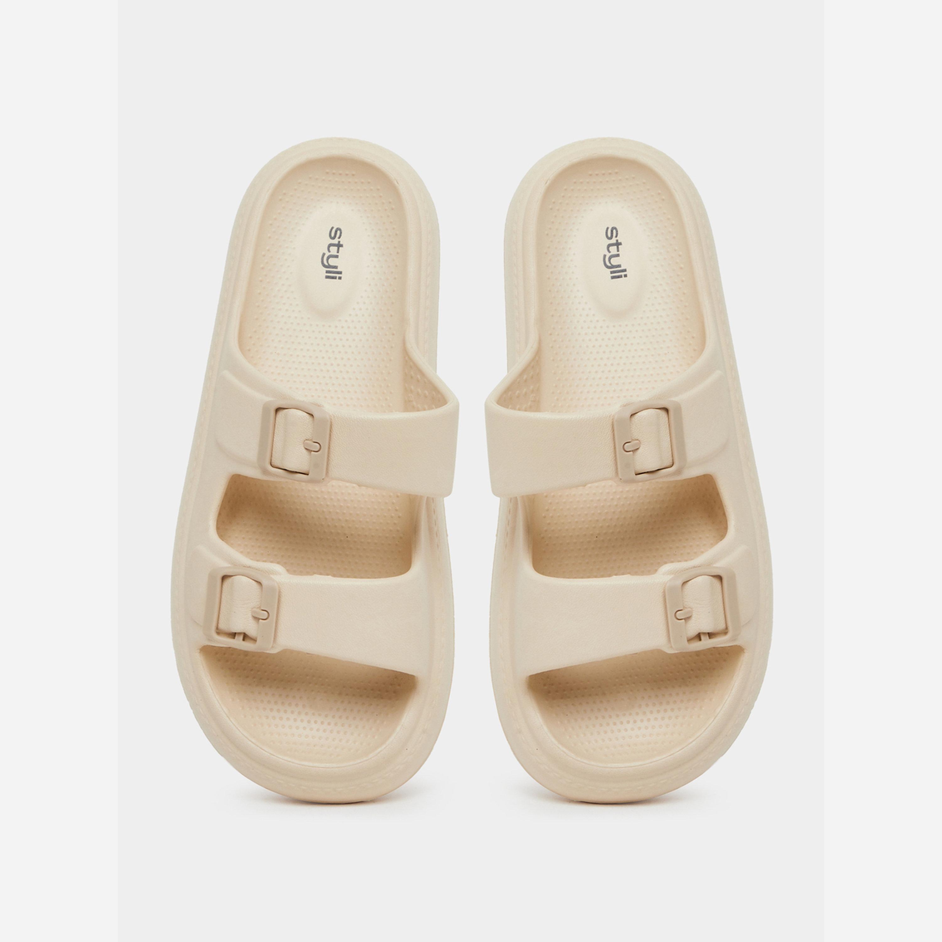 Styli Beige Double Buckle Comfort Slide Sandals-men-shoes-sandals-image-5