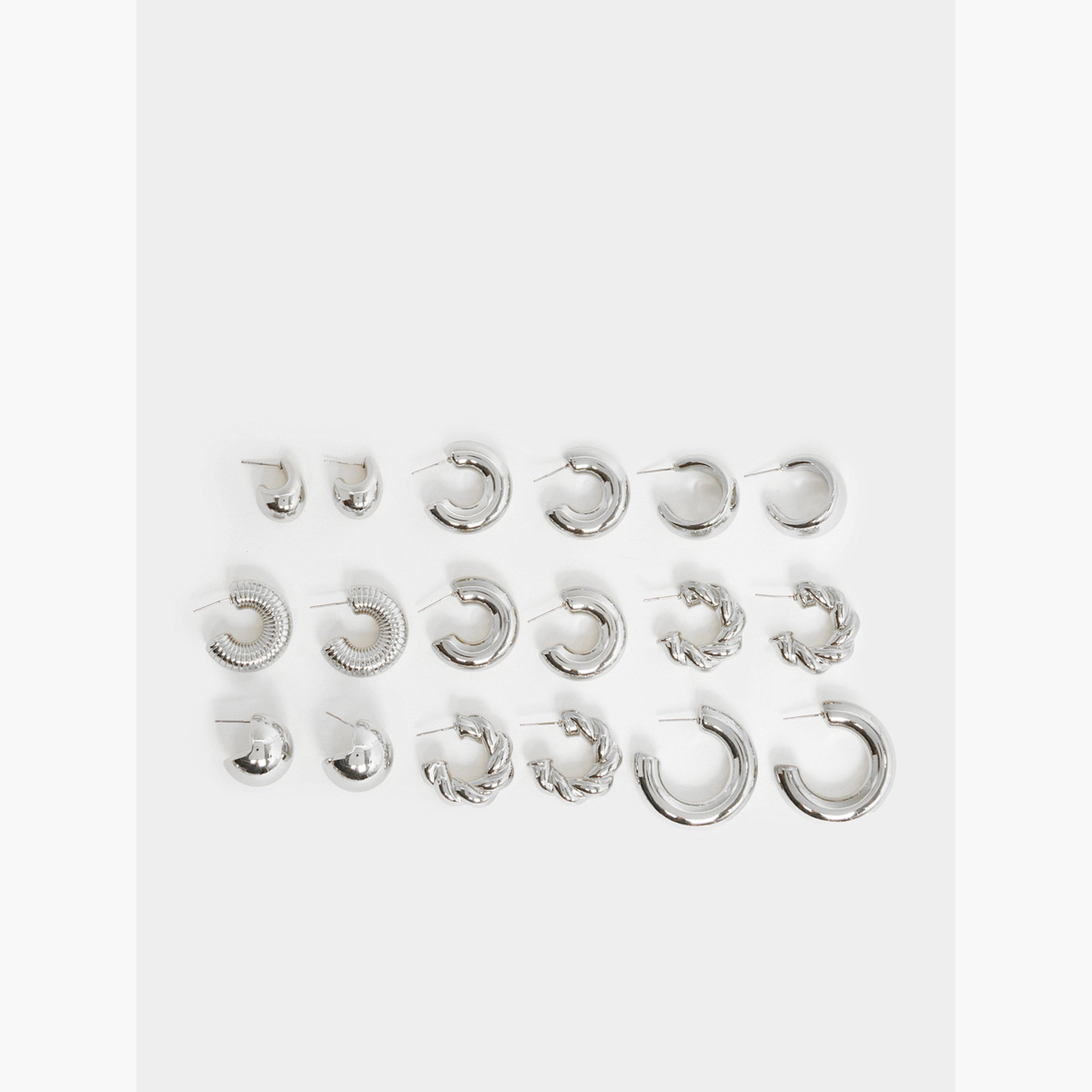 Styli Pack of 9 - Silver Hoop Earrings-women-watchesandjewellery-jewellery-earrings-image-2