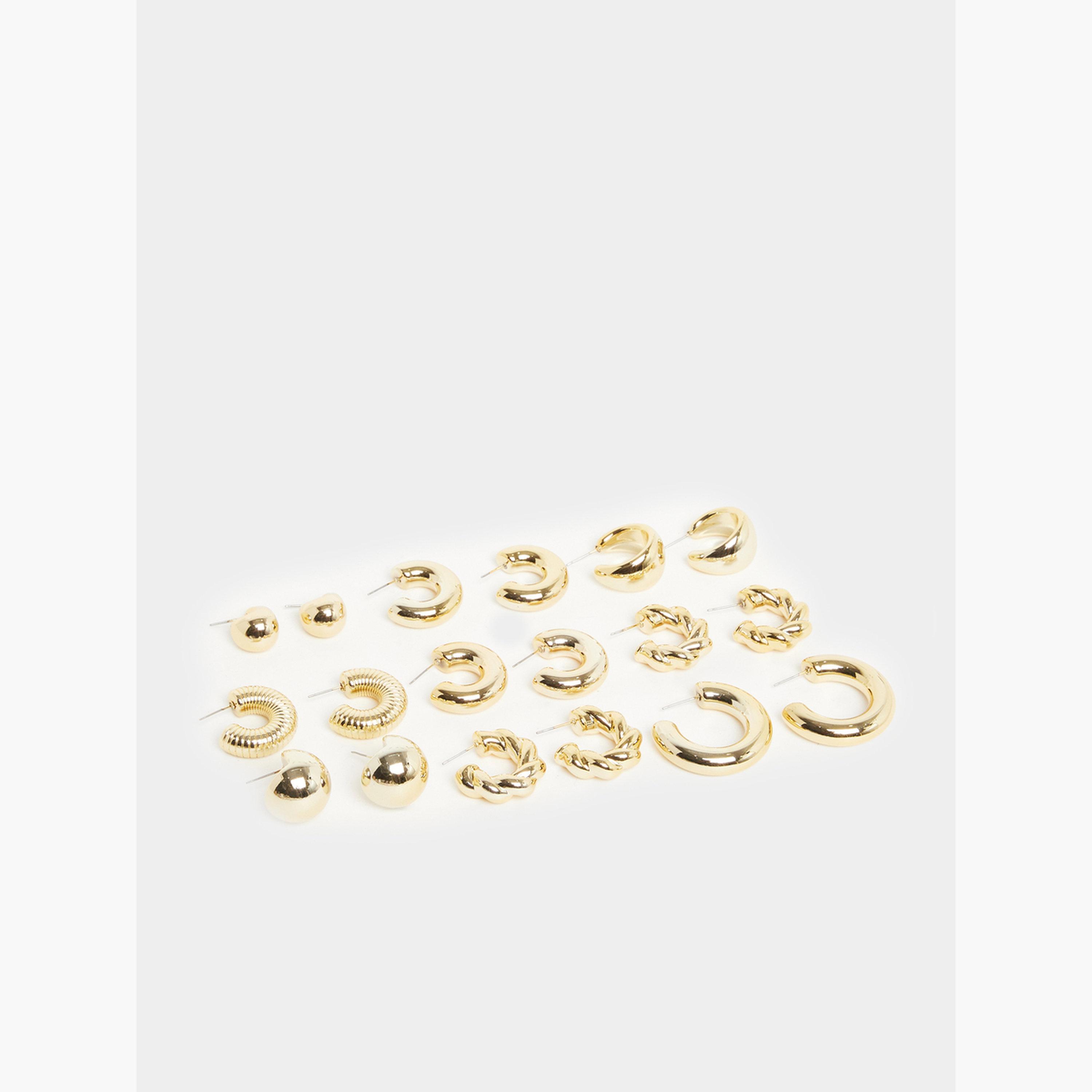 Styli Pack of 9 - Gold Hoop Earrings-women-watchesandjewellery-jewellery-earrings-image-1