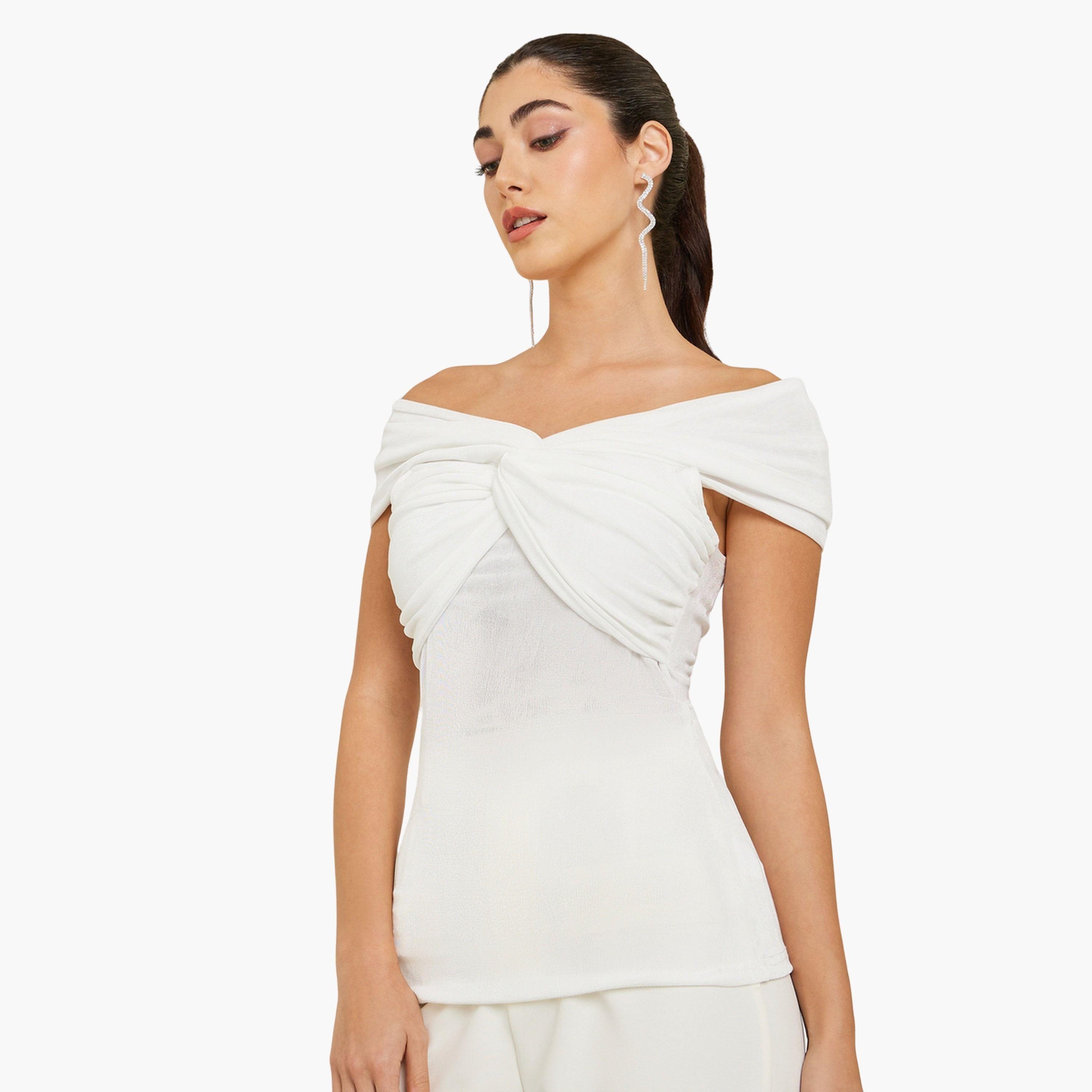 Styli Women Off White Off-Shoulder Twist Knit Top-women-clothing-shirtsandblouses-blouses-image-1
