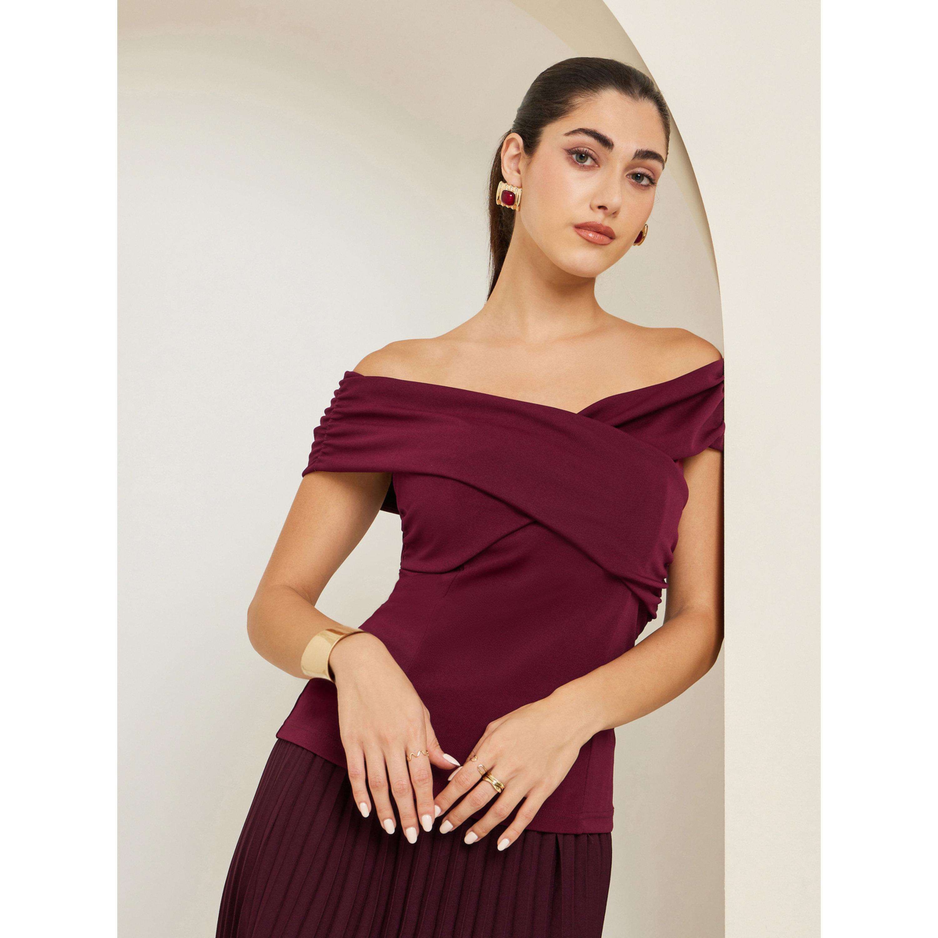 Styli Women Burgundy Off-Shoulder Knit Top-women-clothing-shirtsandblouses-blouses-image-3