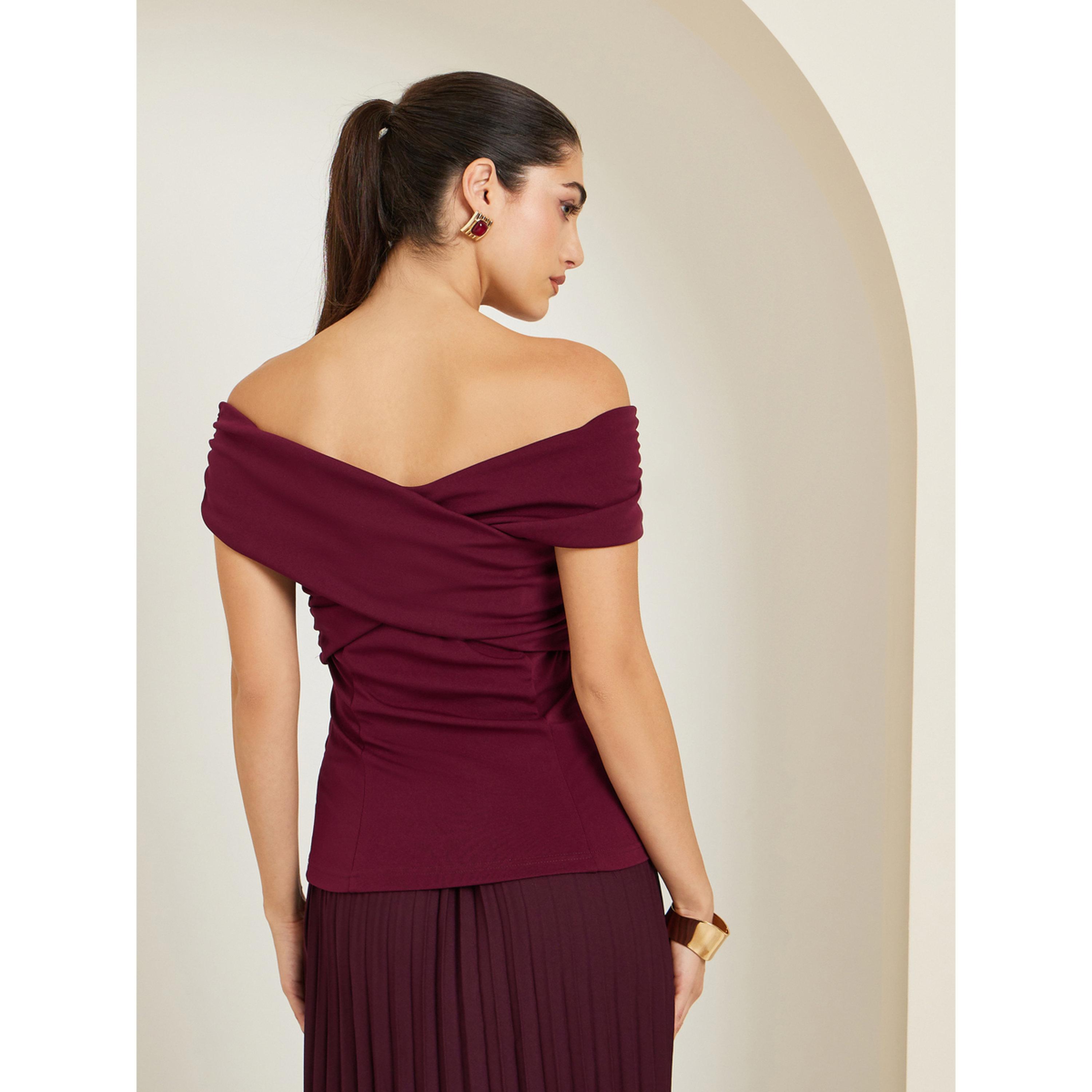 Styli Women Burgundy Off-Shoulder Knit Top-women-clothing-shirtsandblouses-blouses-image-5