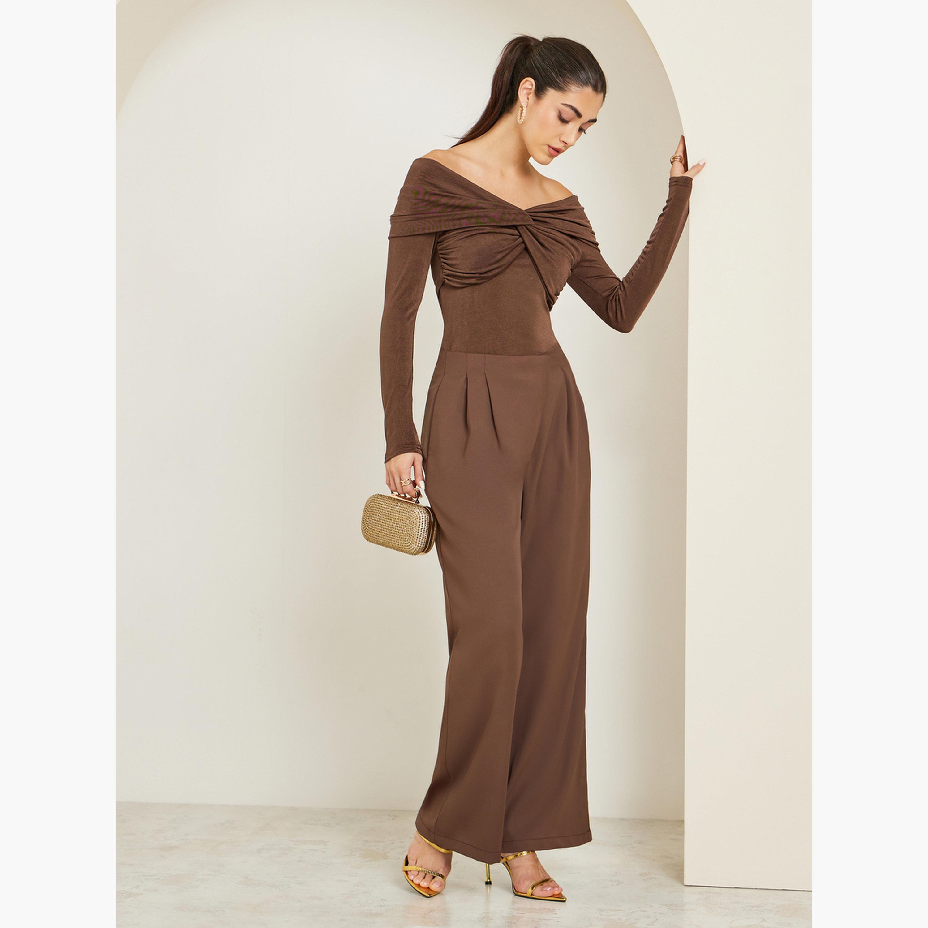 Styli Women Brown Off-Shoulder Knit Top-women-clothing-shirtsandblouses-blouses-image-2