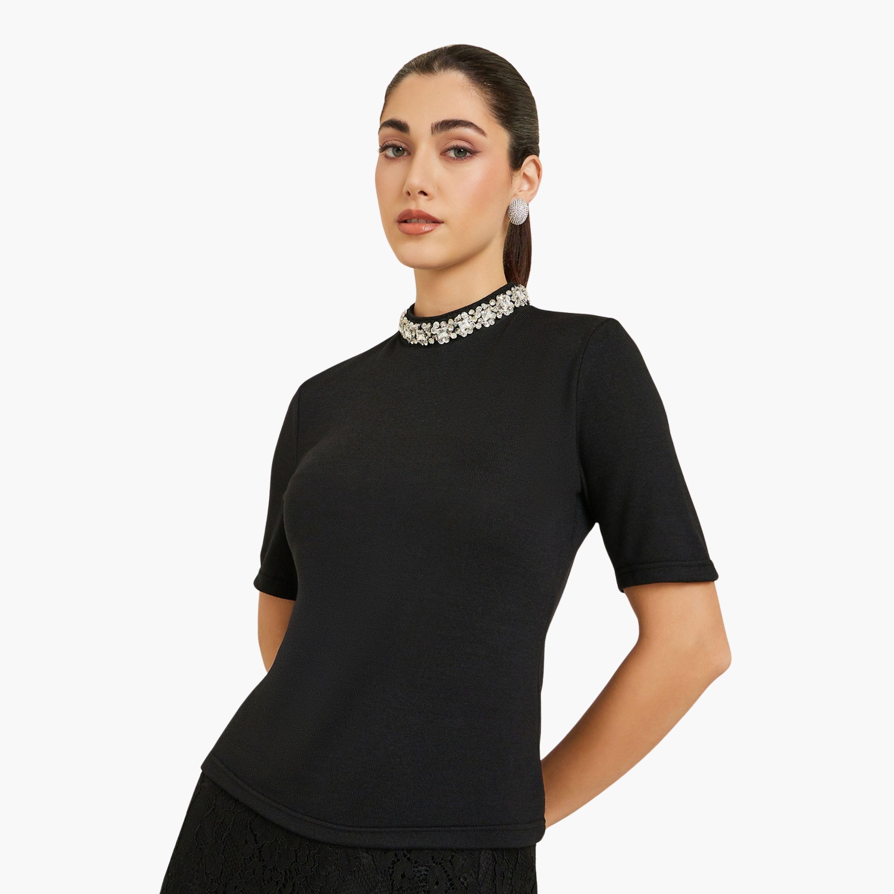 بلوزة بياقة مزينة-women-clothing-tshirts-image-1