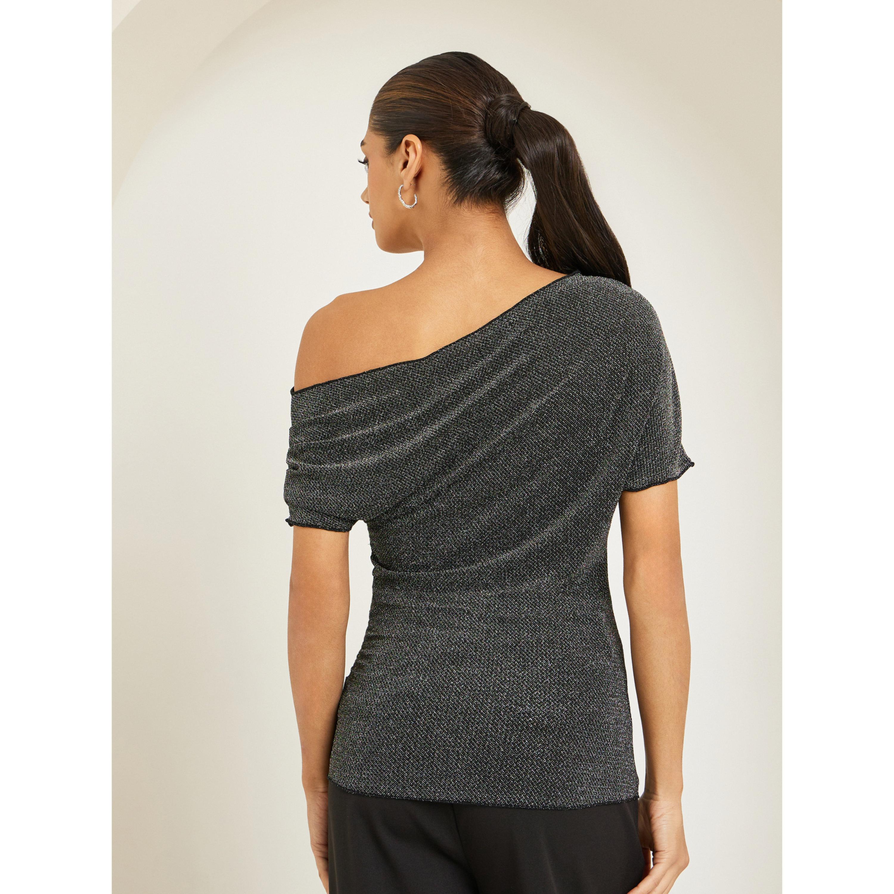 Styli Women Black Shimmer Asymmetric Neck Top-women-clothing-shirtsandblouses-blouses-image-5