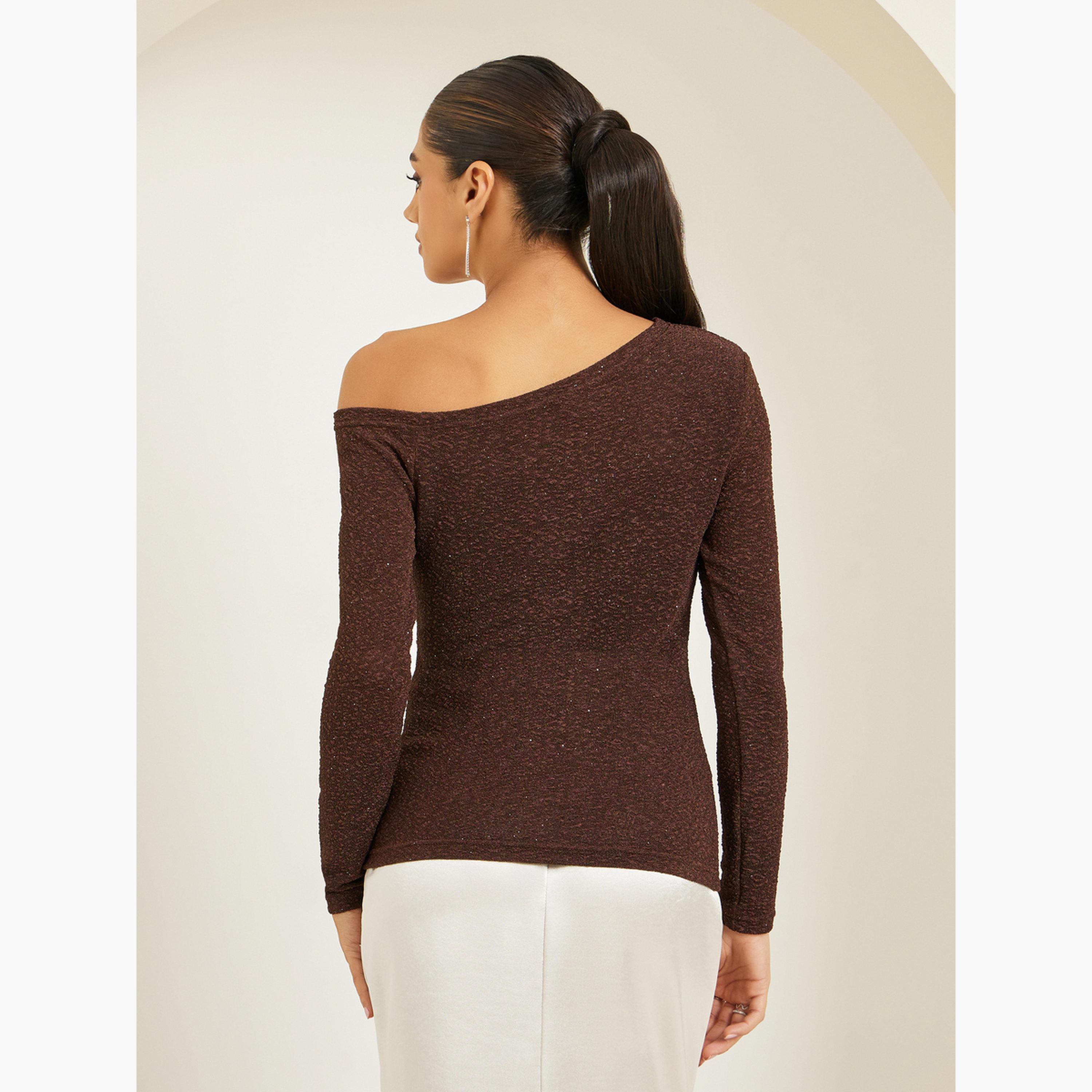 Styli Women Brown Shimmer Knit Top-women-clothing-shirtsandblouses-blouses-image-5
