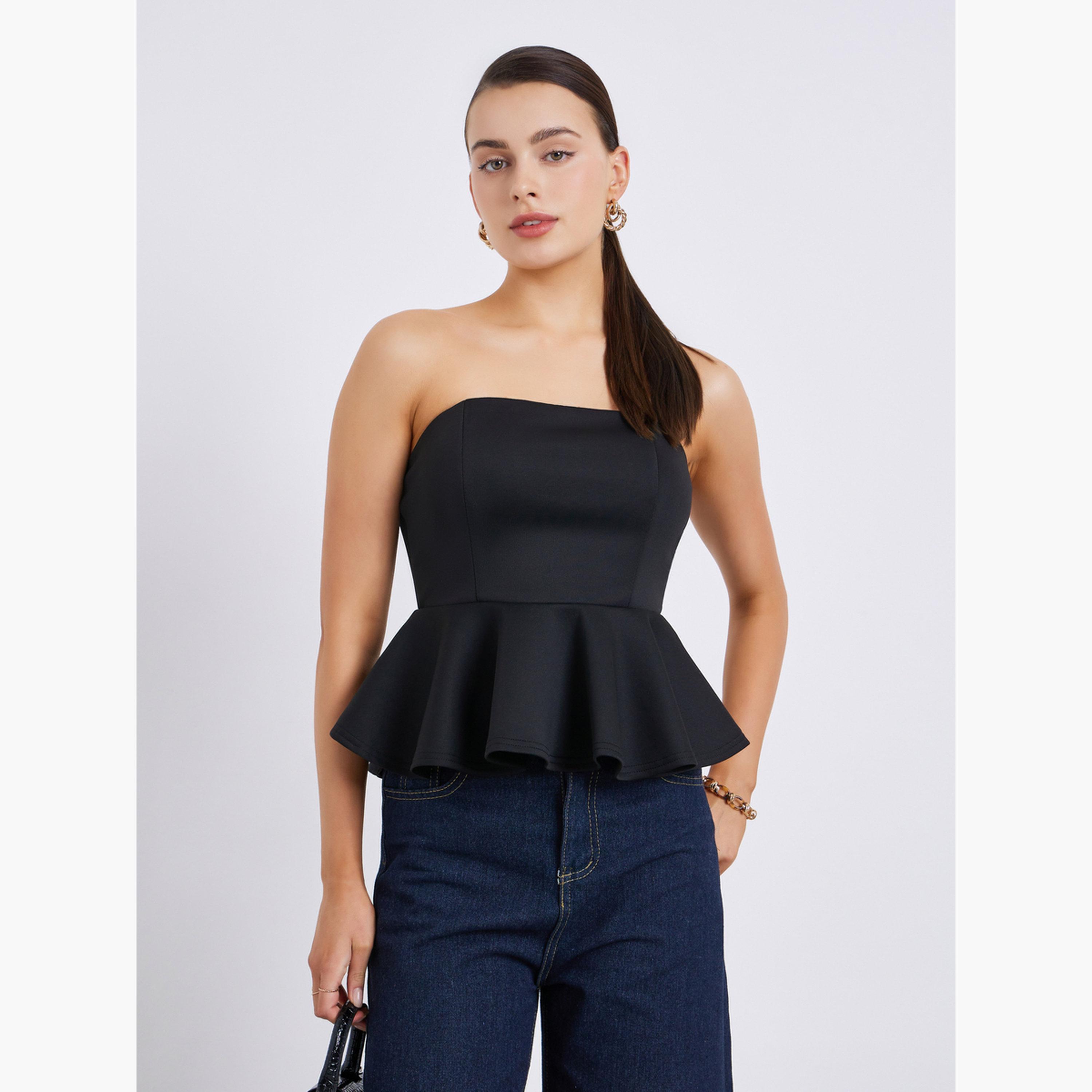 Styli Women Black Strapless Peplum Top-women-clothing-shirtsandblouses-blouses-image-1