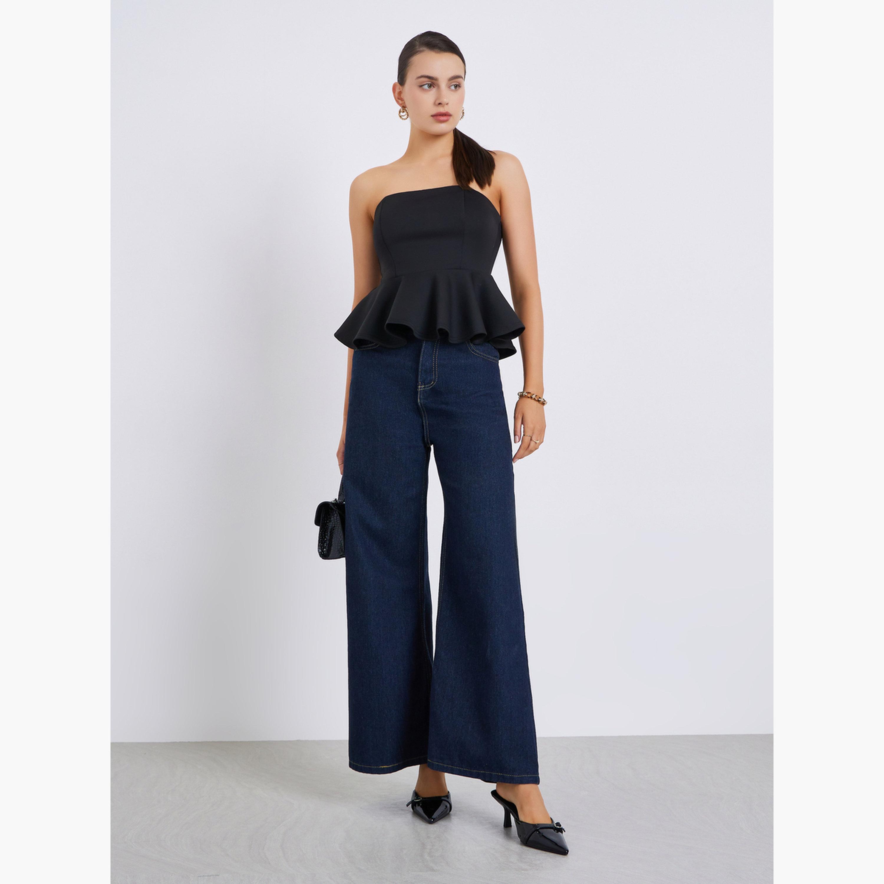 Styli Women Black Strapless Peplum Top-women-clothing-shirtsandblouses-blouses-image-2