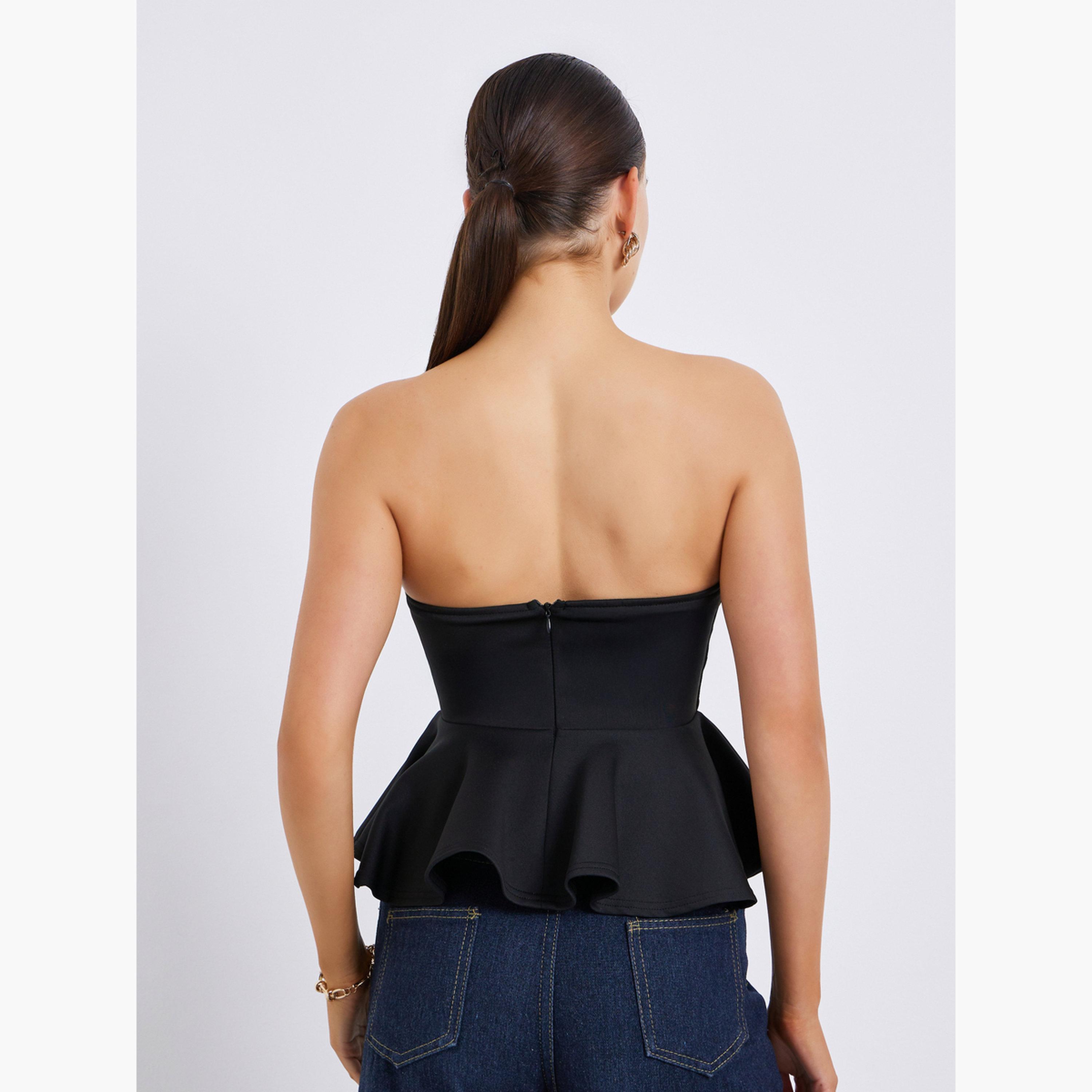 Styli Women Black Strapless Peplum Top-women-clothing-shirtsandblouses-blouses-image-4