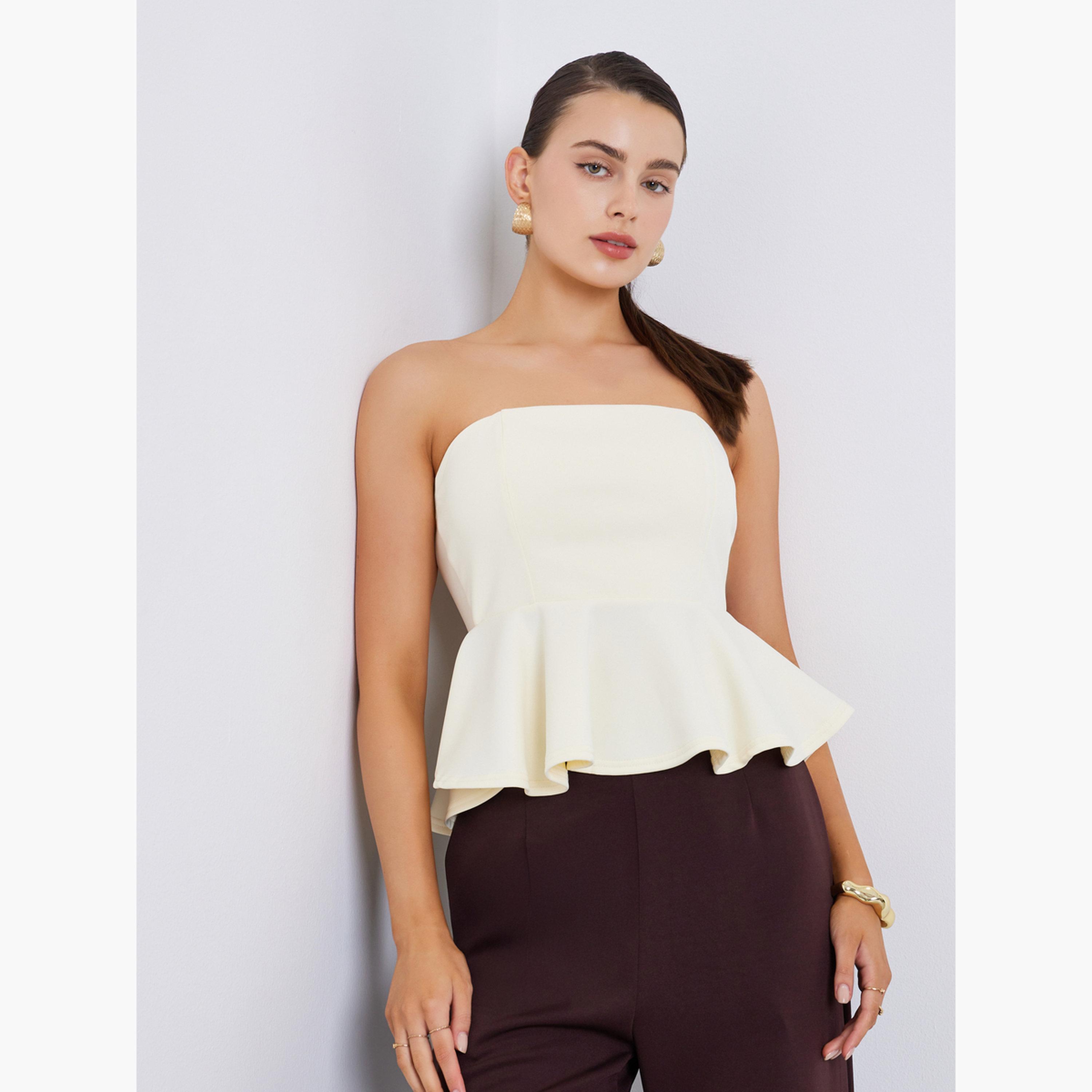 Styli Women Off-White Strapless Peplum Top-women-clothing-shirtsandblouses-blouses-image-1