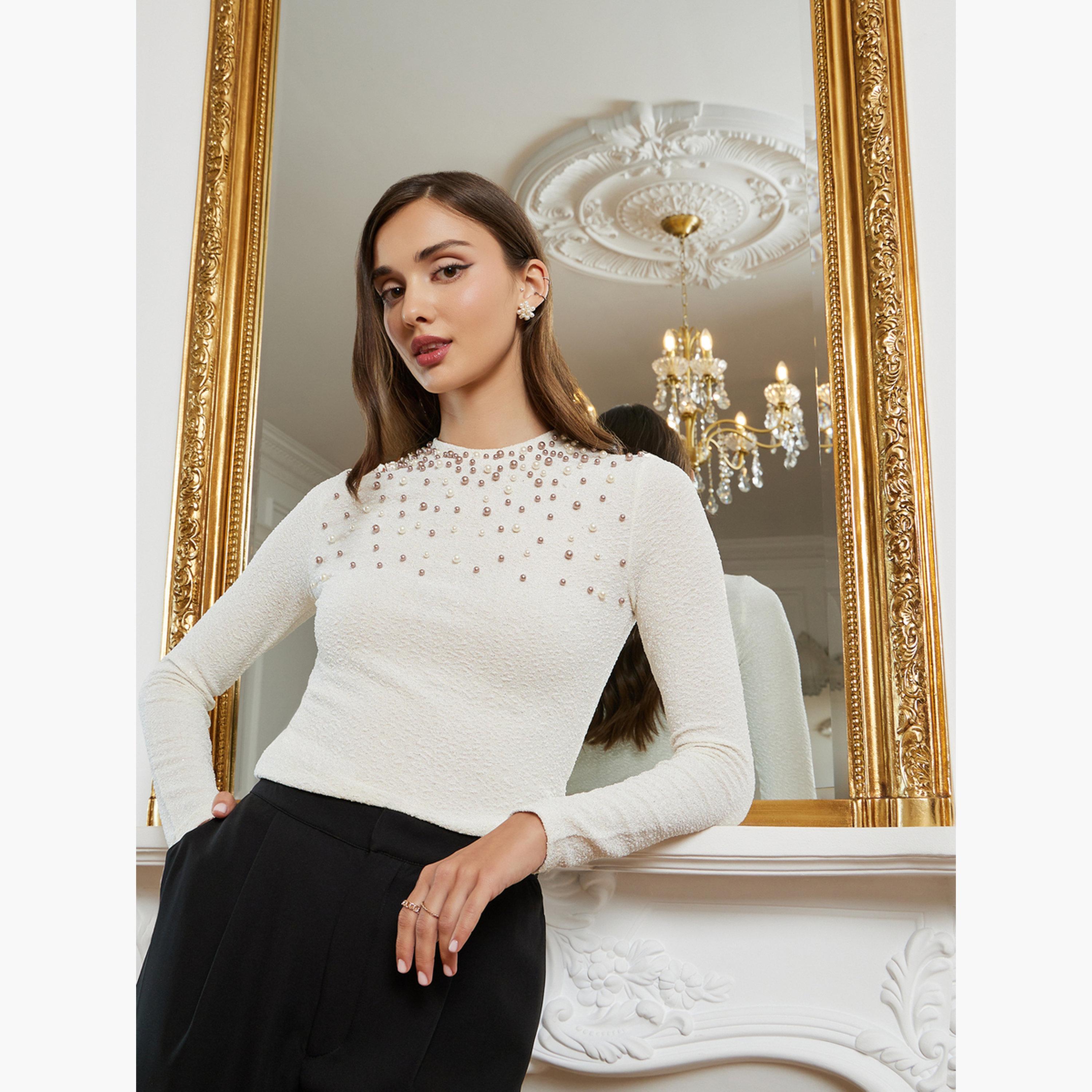 Styli Women Pearl Embellished Long Sleeve Knit Top-women-clothing-tshirts-image-2