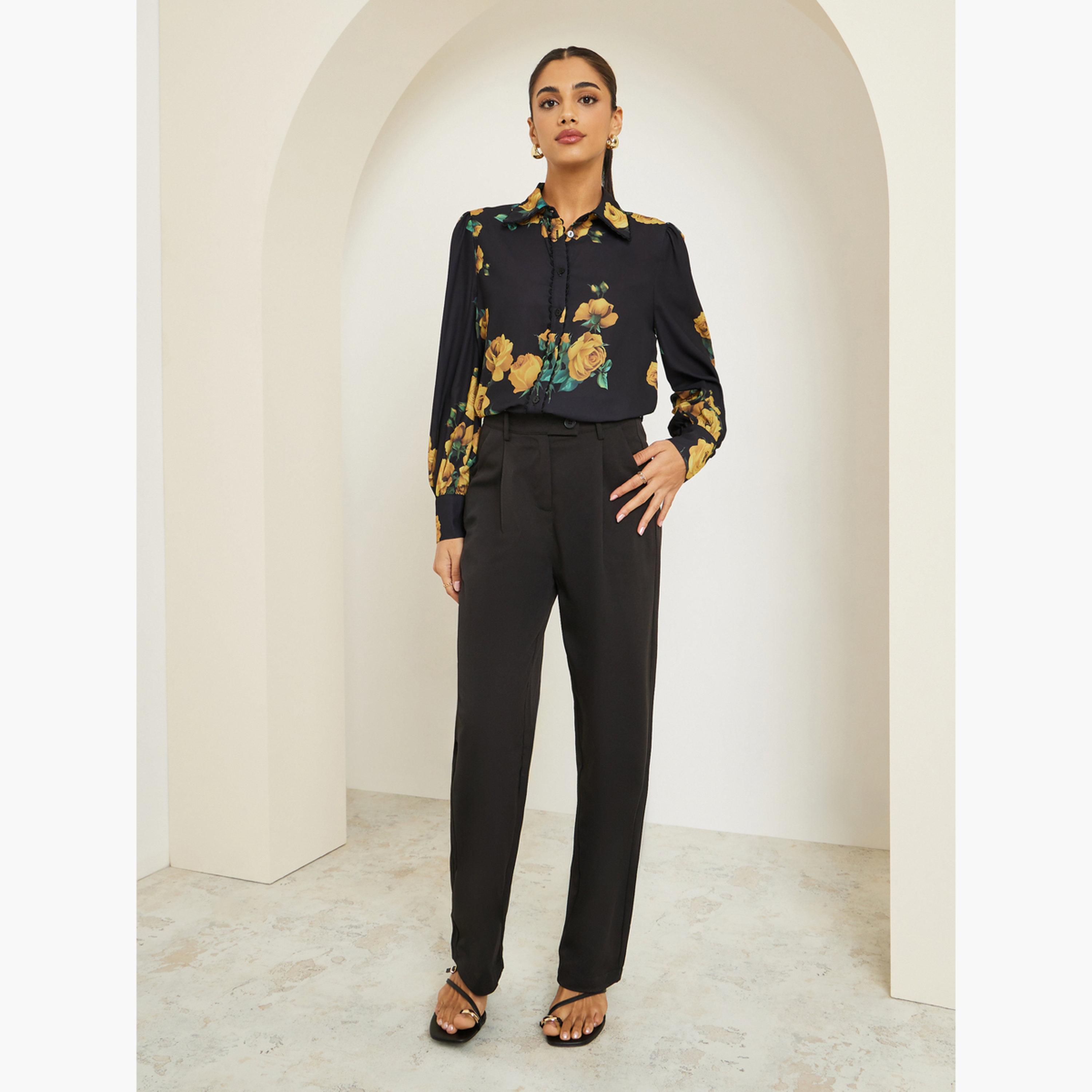 Styli Women Black Floral Printed Shirt-women-clothing-shirtsandblouses-shirts-image-2