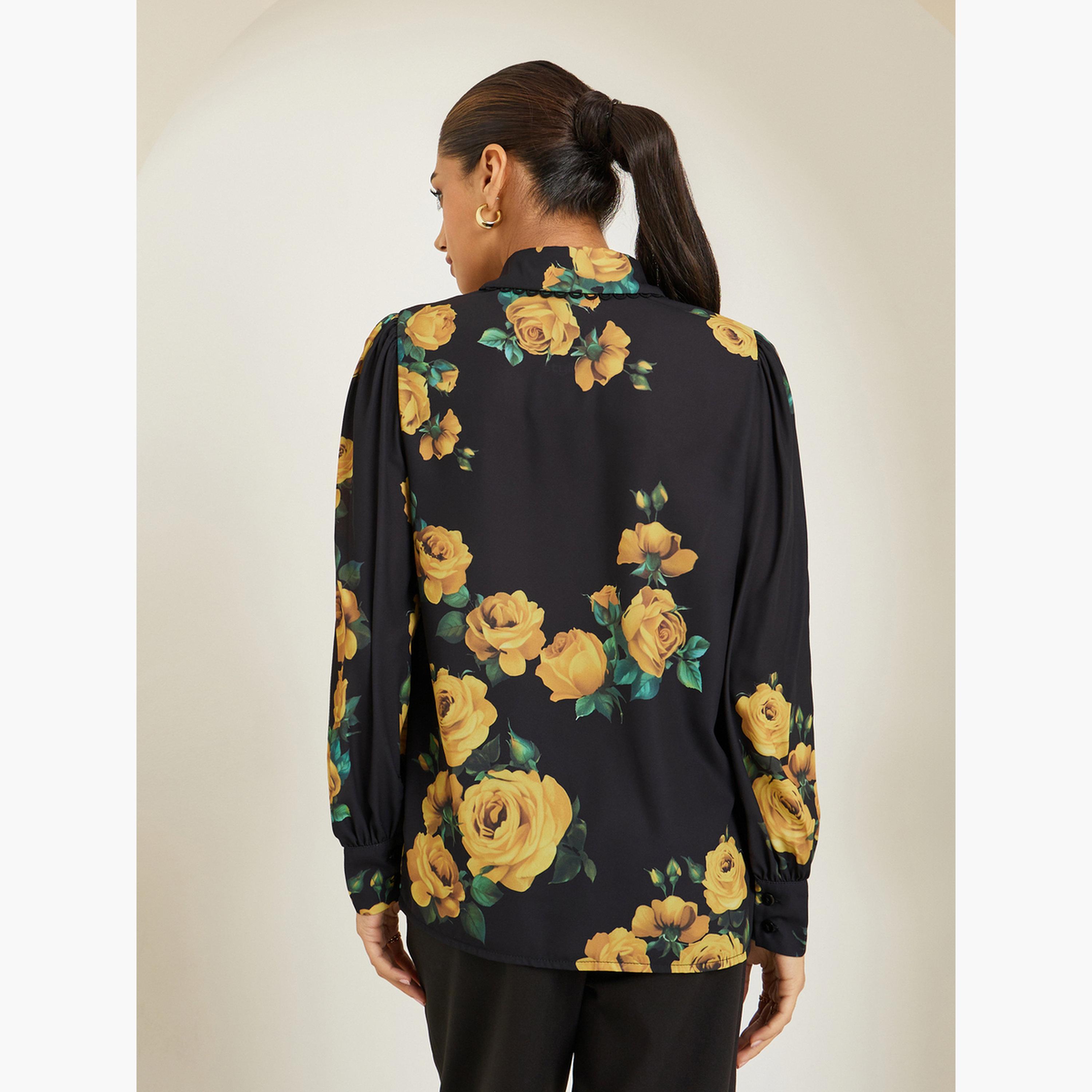 Styli Women Black Floral Printed Shirt-women-clothing-shirtsandblouses-shirts-image-5